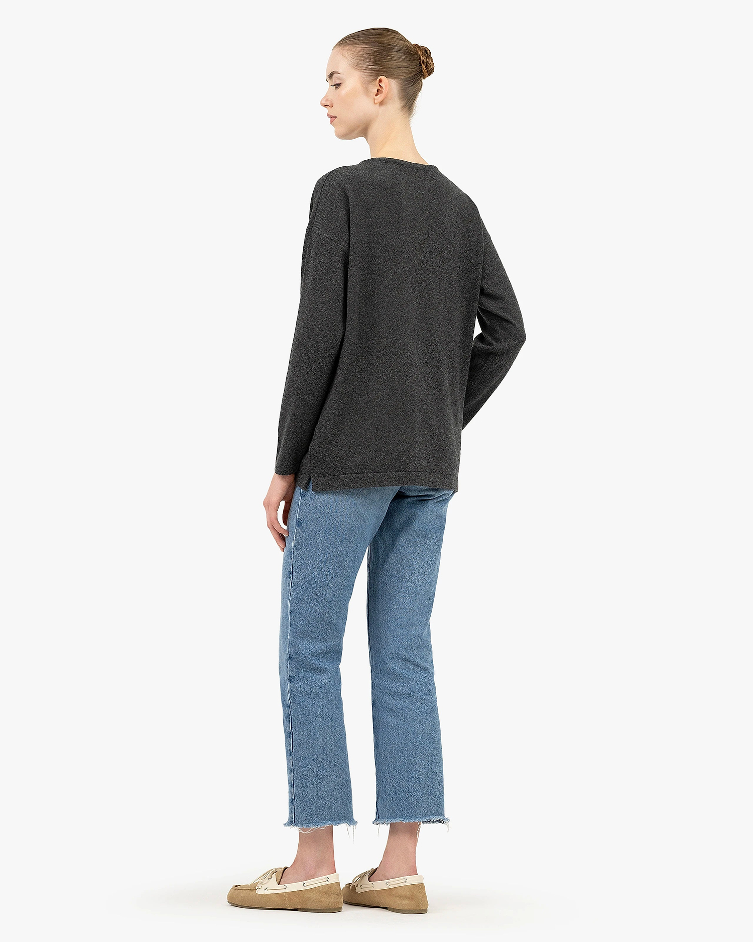 Mollis Boat Neck Sweater - Charcoal Cashmere