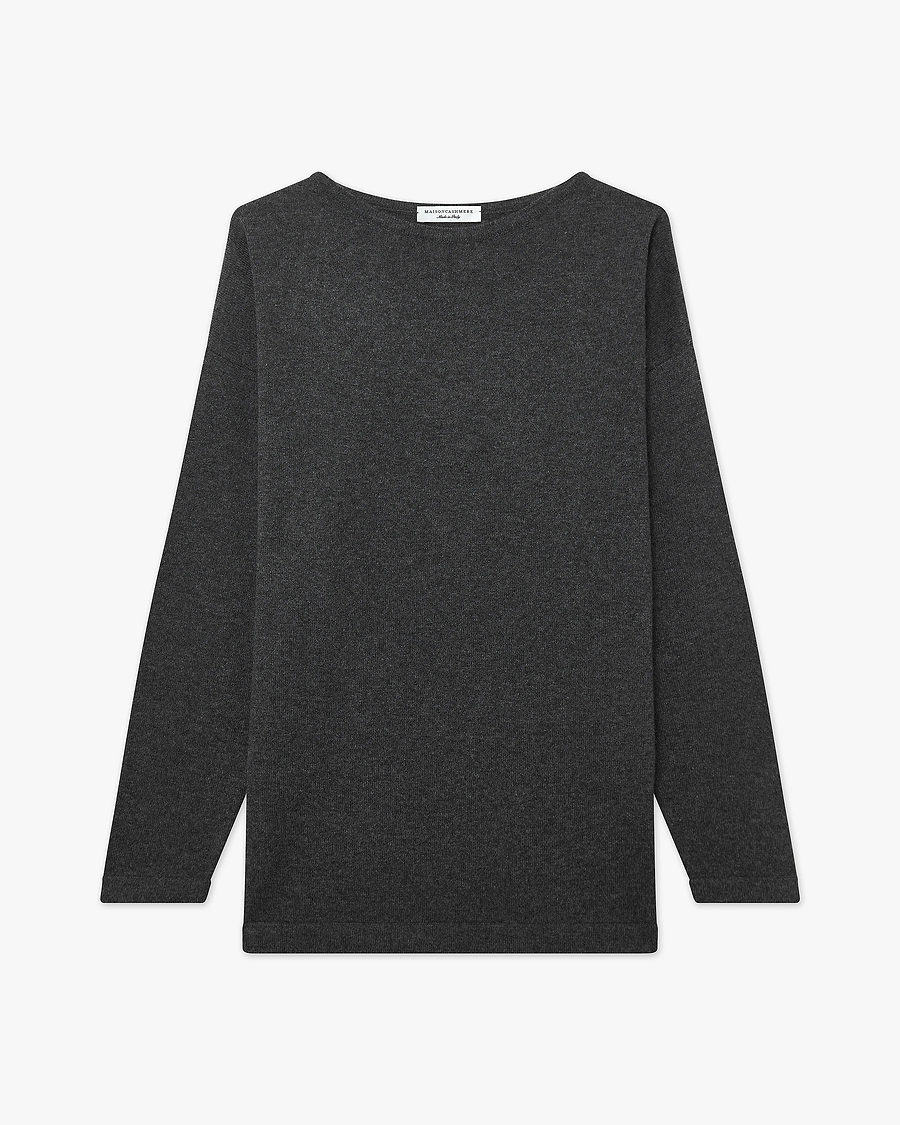 Mollis Boat Neck Sweater - Charcoal Cashmere