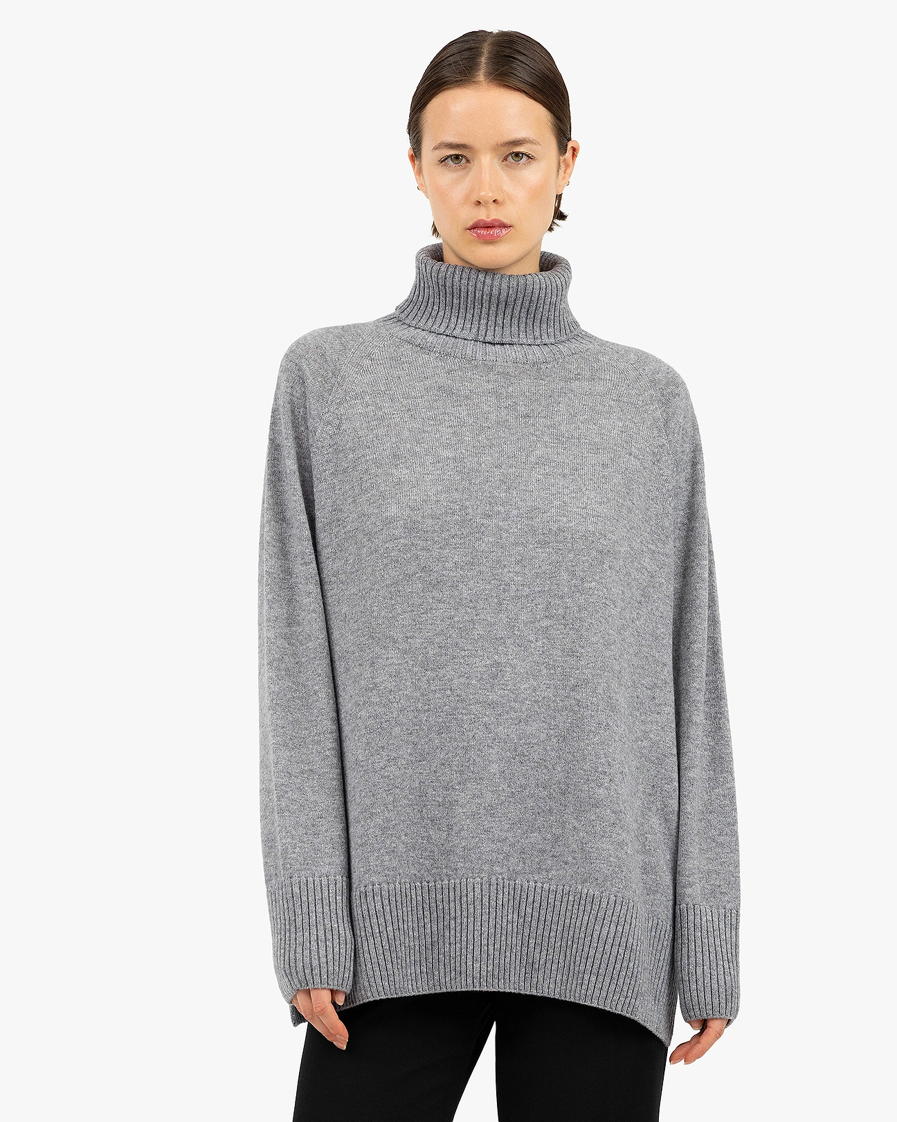 Women's Mosel Maxi Cashmere Turtleneck - Medium Grey | MaisonCashmere