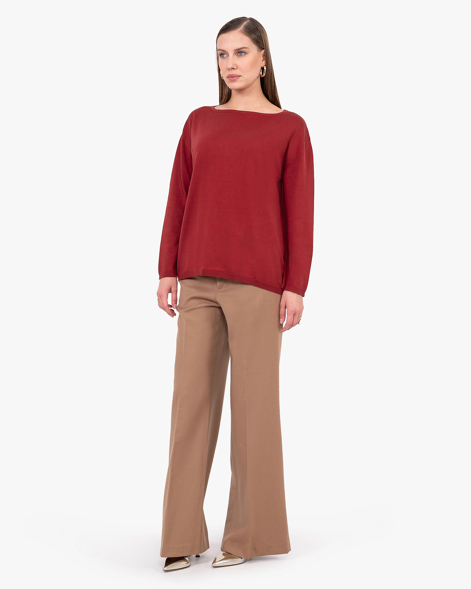 Oasi Boat Neck Sweater - Red Cotone