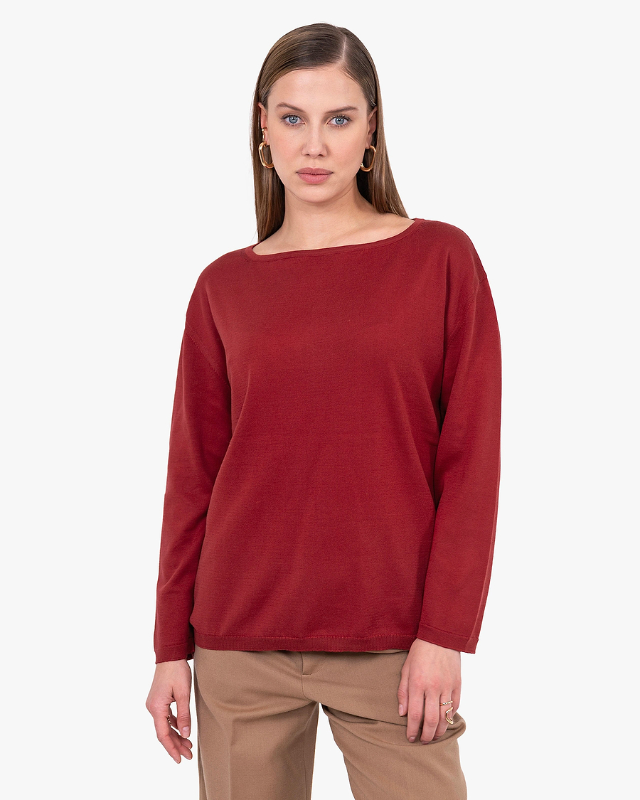 Oasi Boat Neck Sweater - Red Cotone