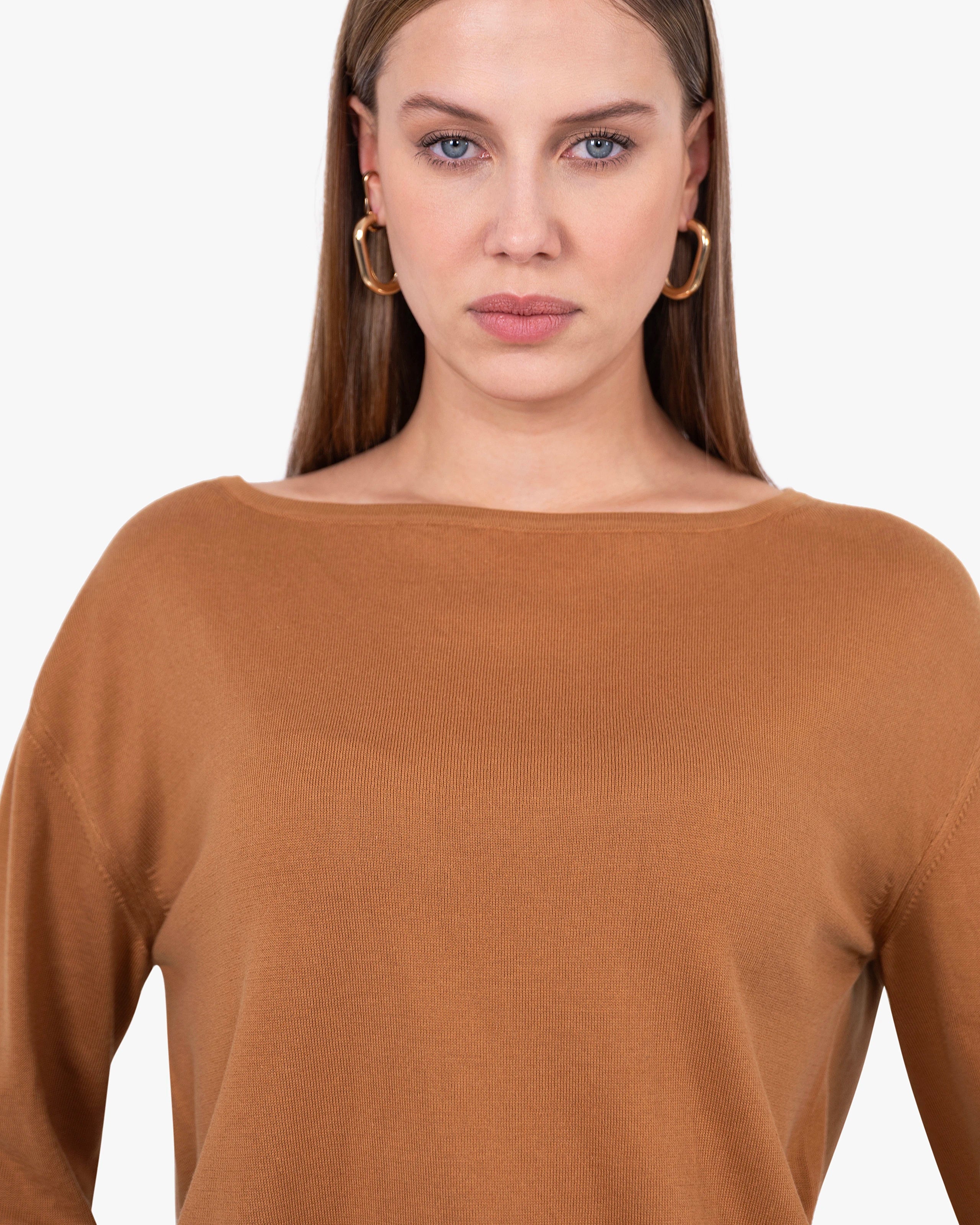 Oasi Boat Neck Sweater - Hazelnut Cotone