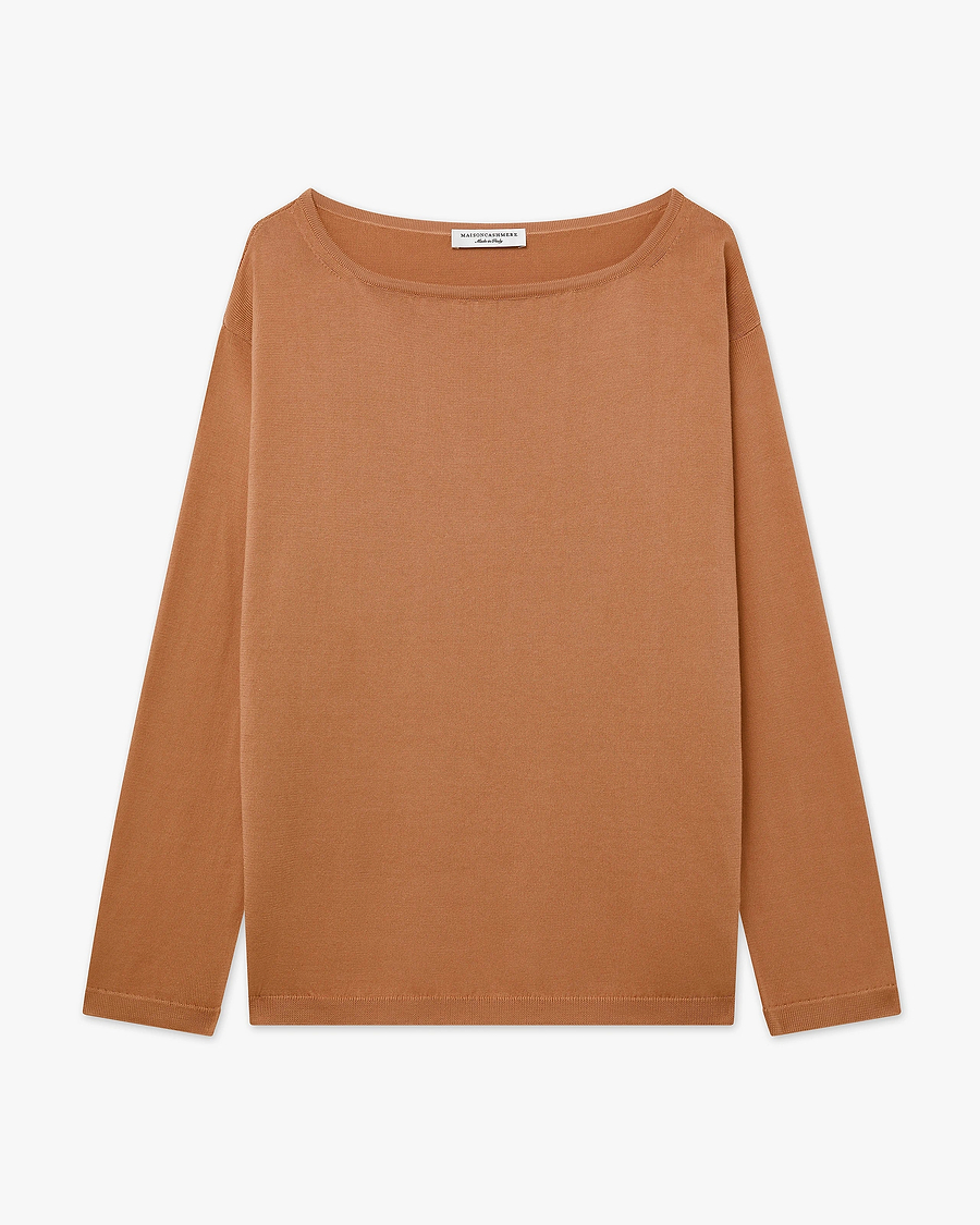 Oasi Boat Neck Sweater - Hazelnut Cotone