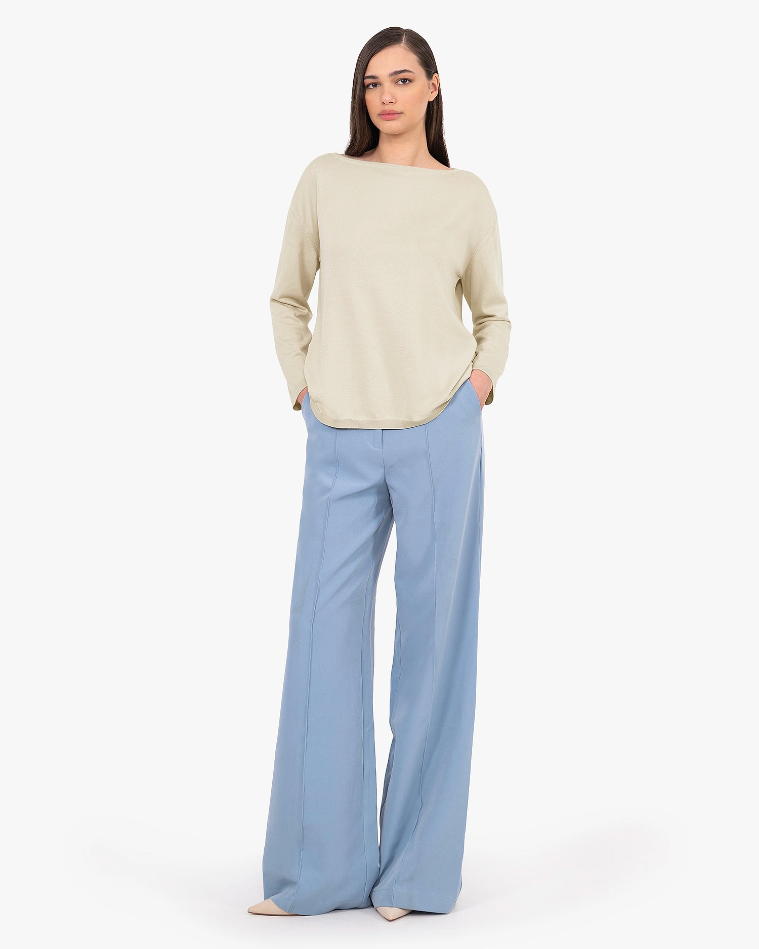 Oasi Boat Neck Sweater - Beige Cotone