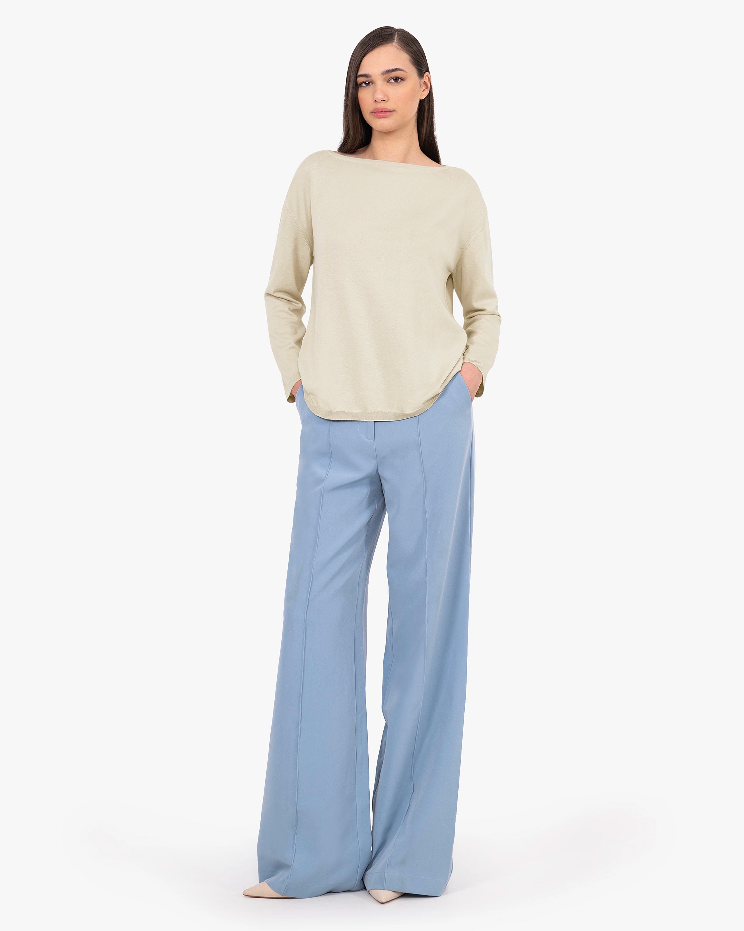 Oasi Boat Neck Sweater - Beige Cotone