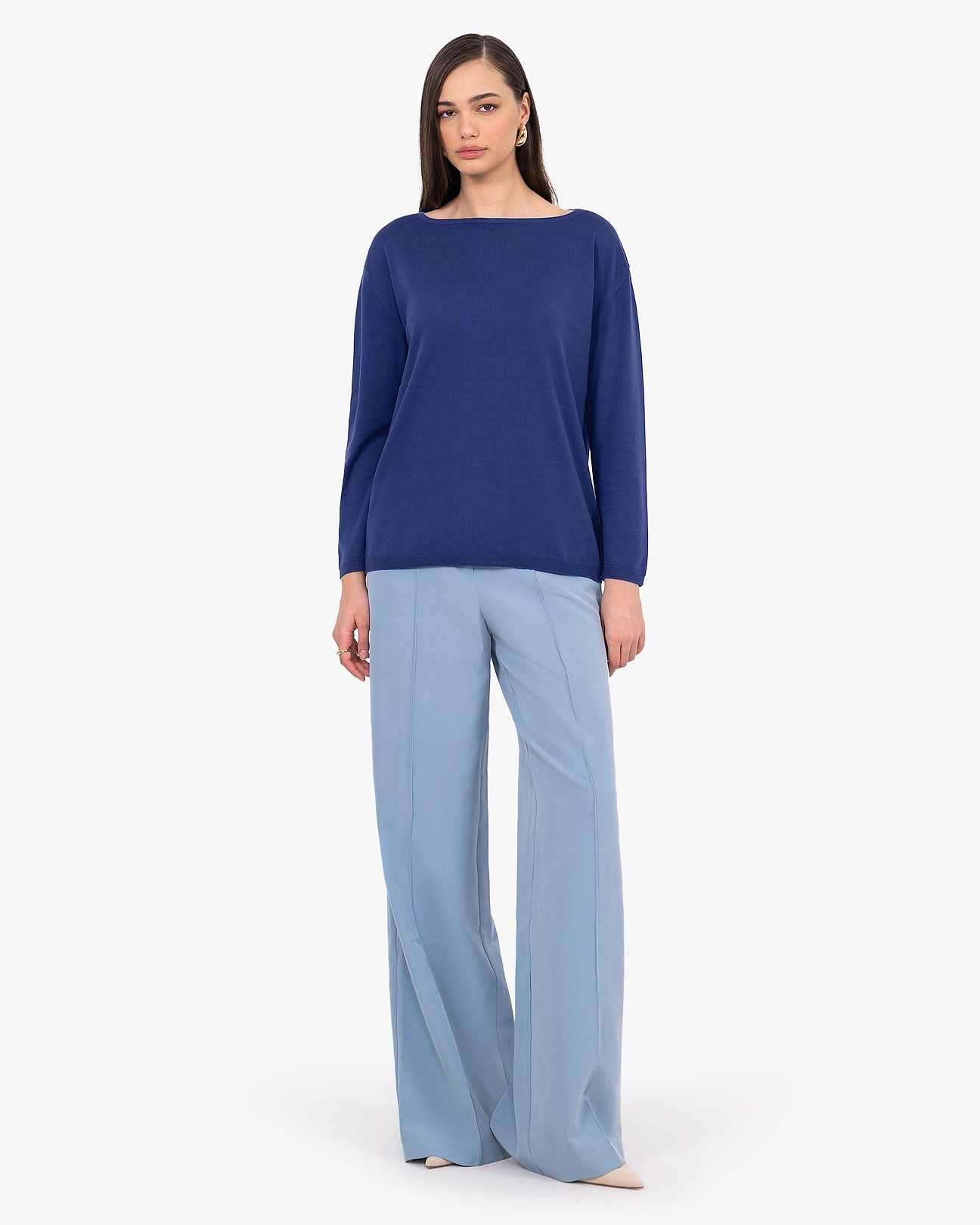 Women's Oasi Cotton Boat Neck Sweater - Blue | MaisonCashmere