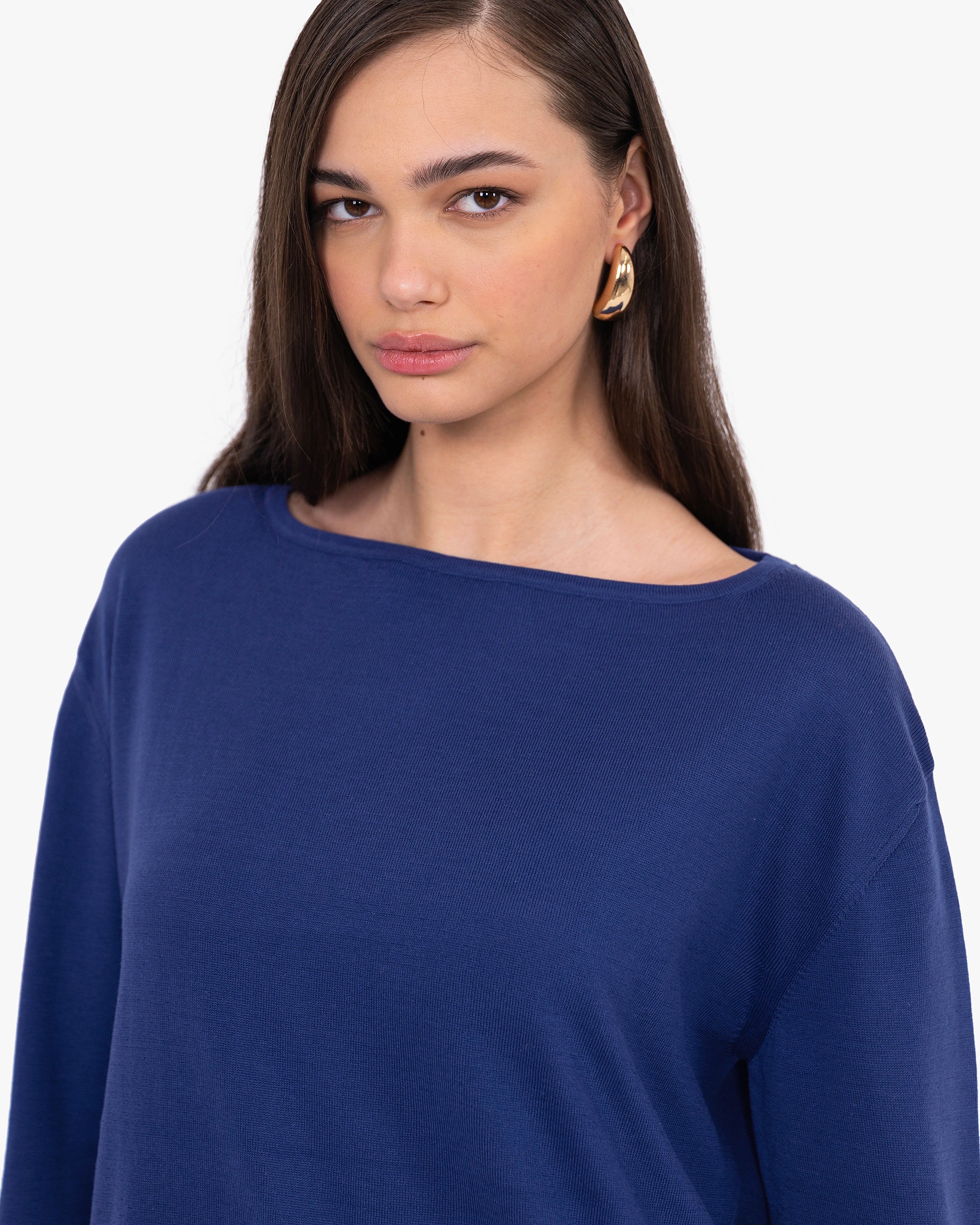 Oasi Boat Neck Sweater - Blue Cotone