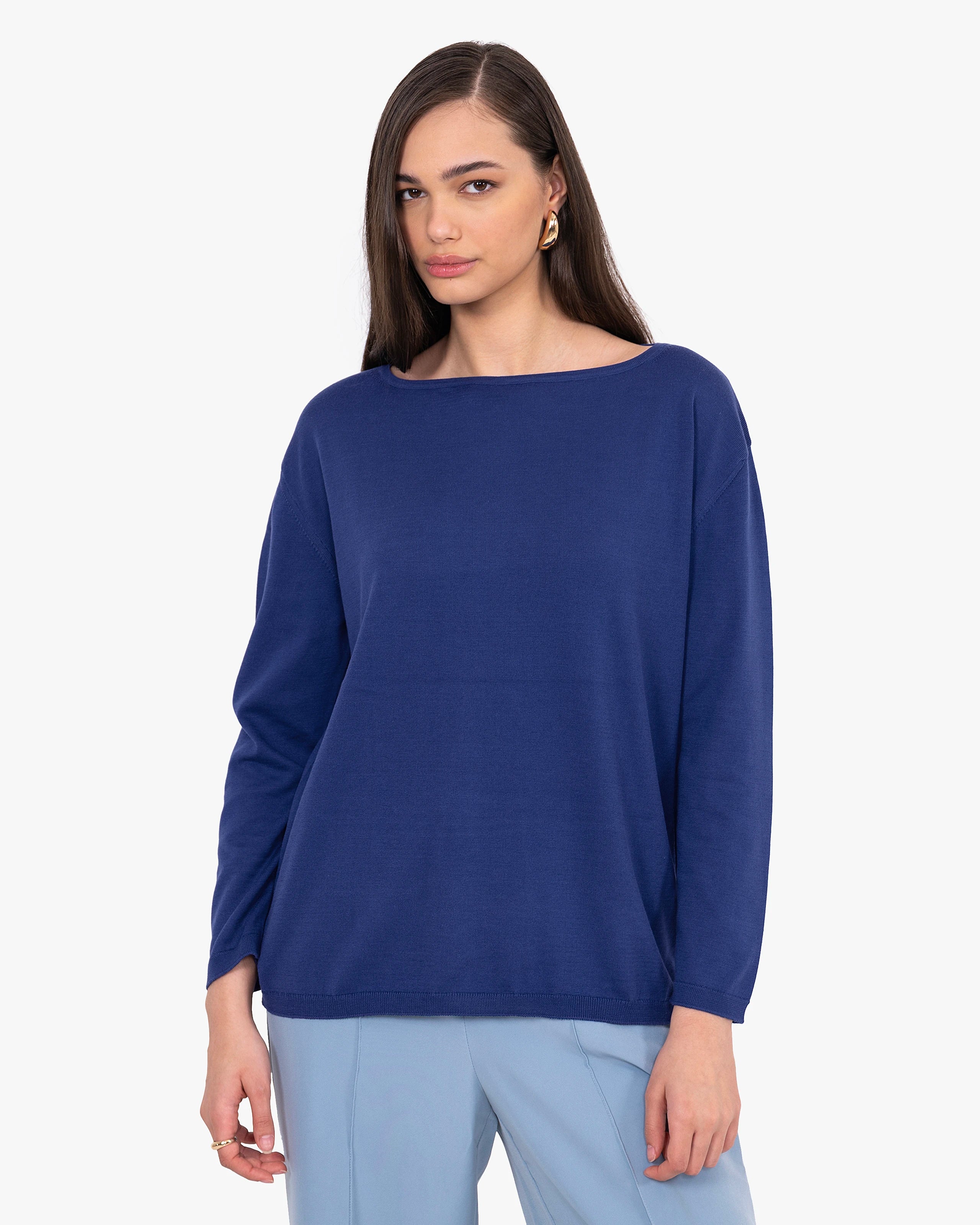 Oasi Boat Neck Sweater - Blue Cotone