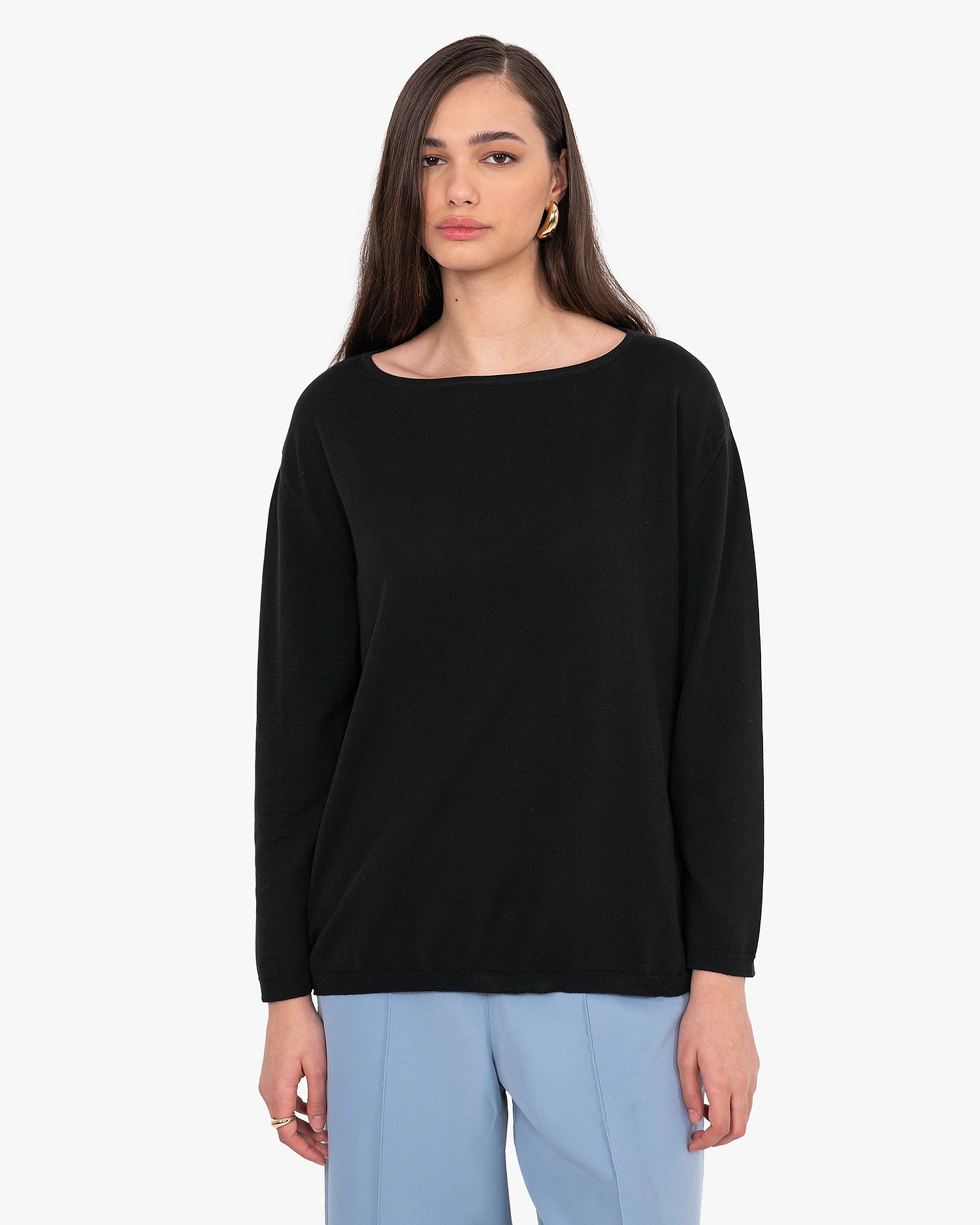 Oasi Boat Neck Sweater - Black Cotone