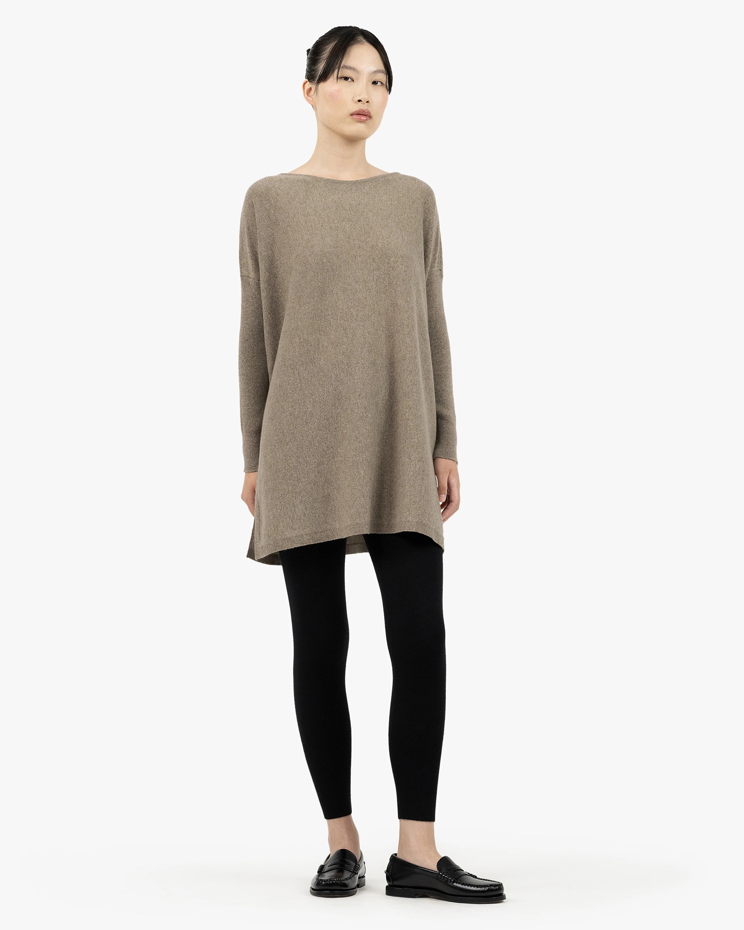 Palazzo Maxi Boat Neck Sweater - Taupe Cashmere