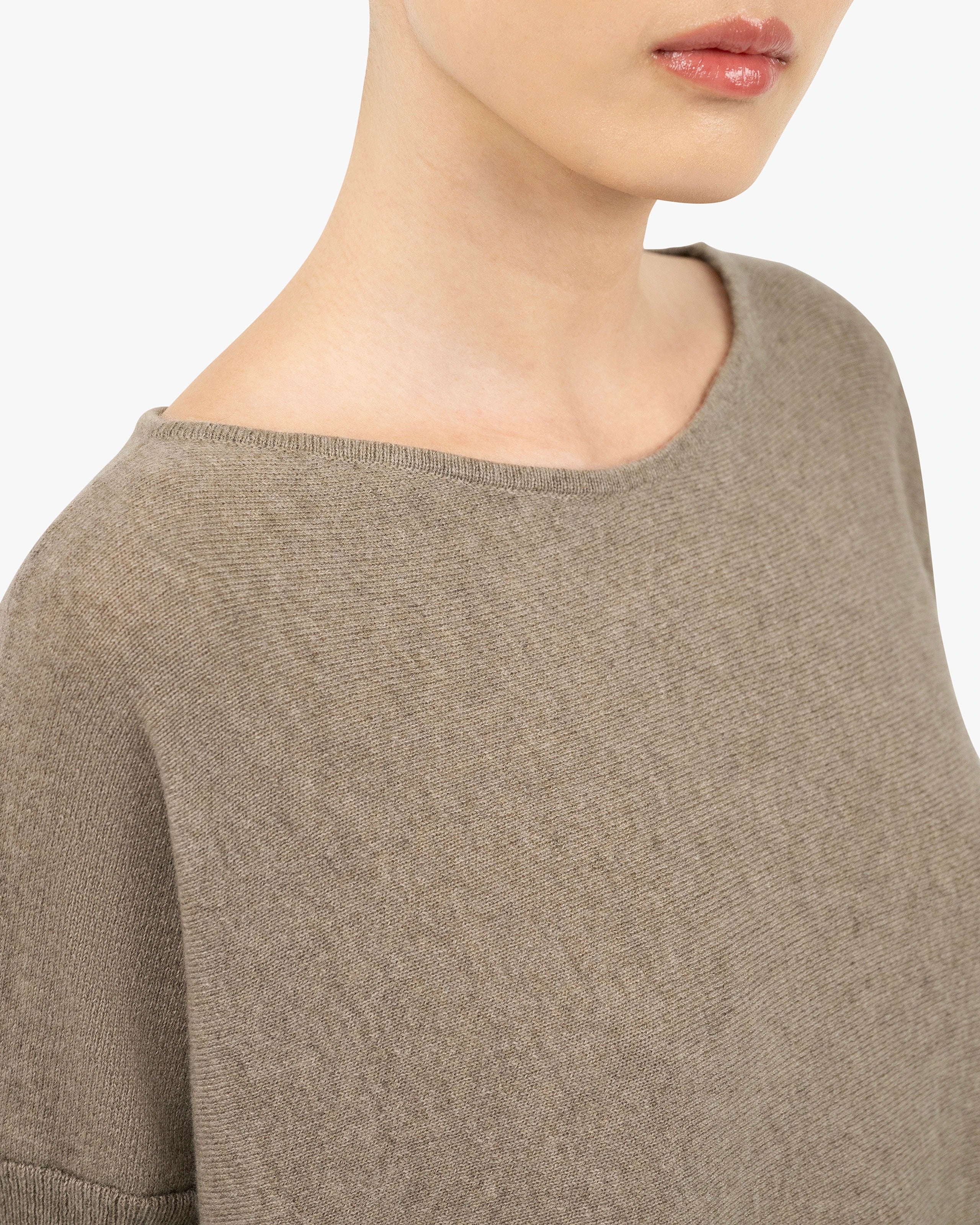 Palazzo Maxi Boat Neck Sweater - Taupe Cashmere