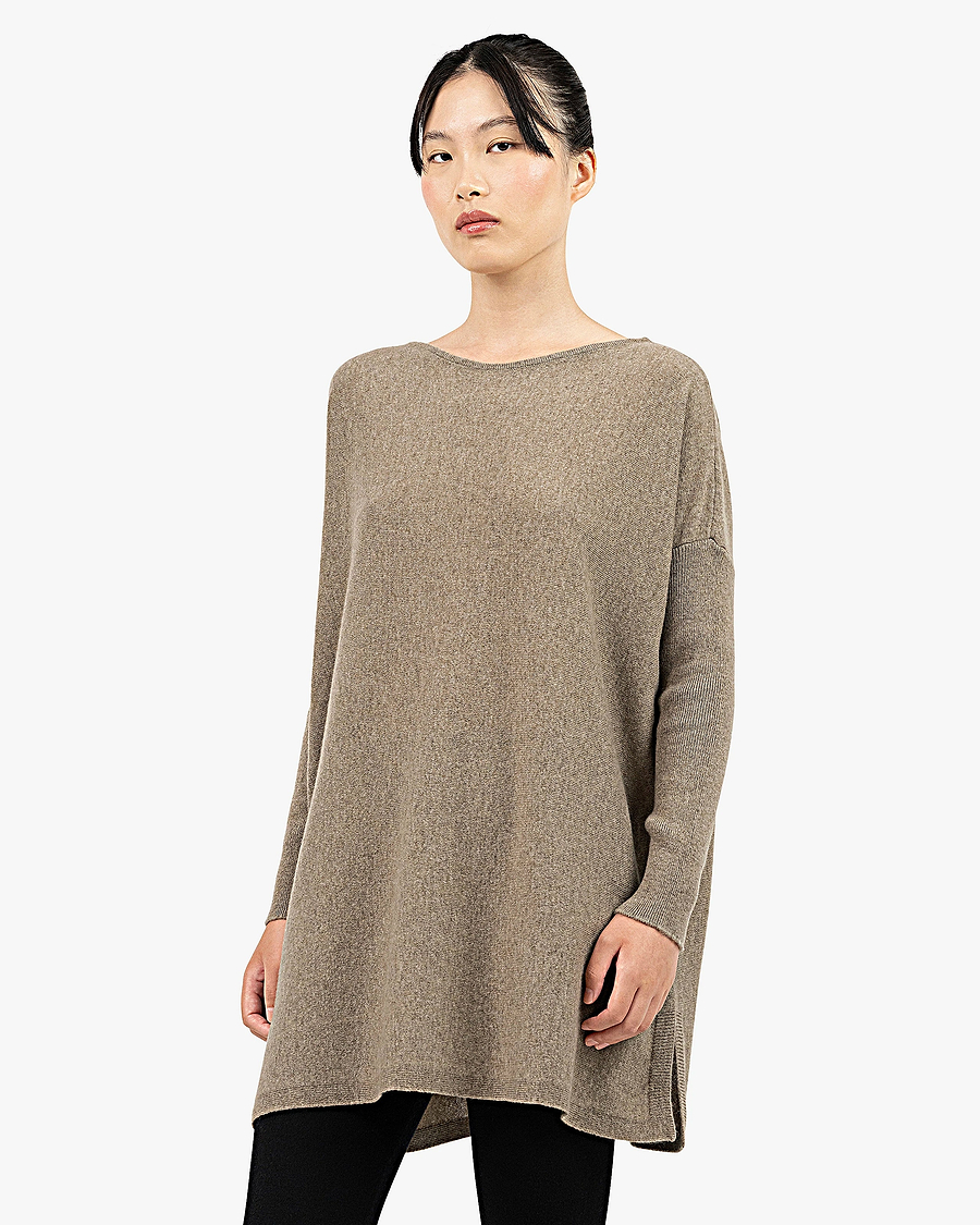 Palazzo Maxi Boat Neck Sweater - Taupe Cashmere