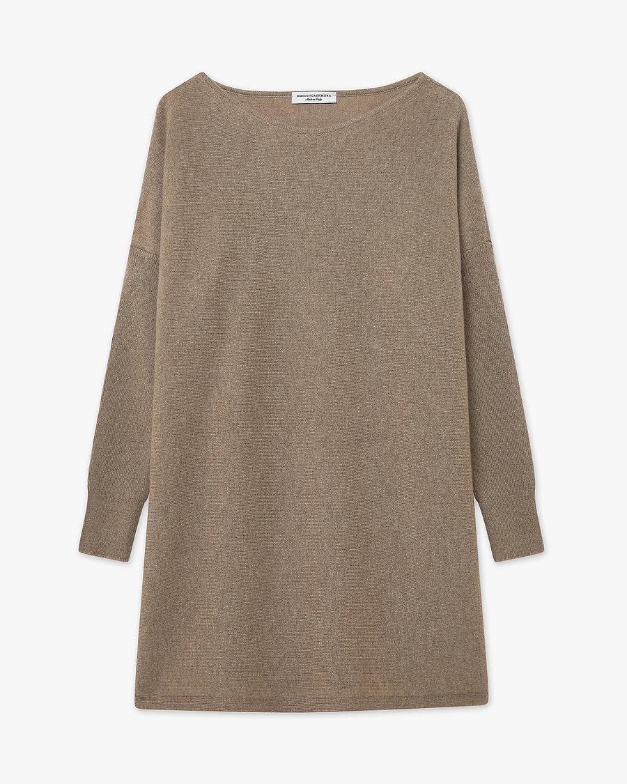 Palazzo Maxi Boat Neck Sweater - Taupe Cashmere