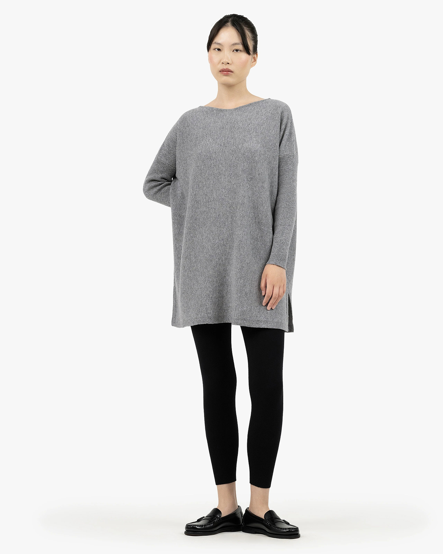 Palazzo Maxi Boat Neck Sweater - Medium Grey Cashmere