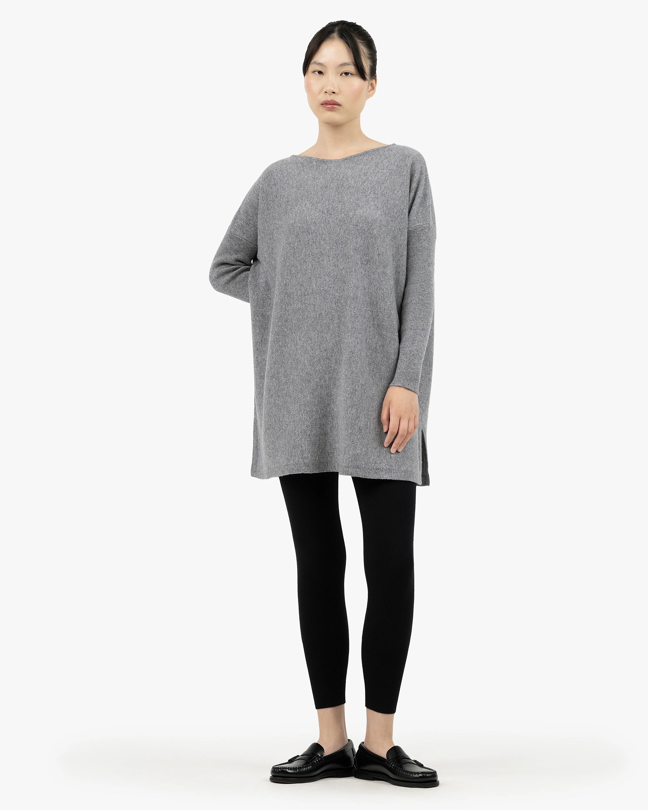 Palazzo Maxi Boat Neck Sweater - Medium Grey Cashmere