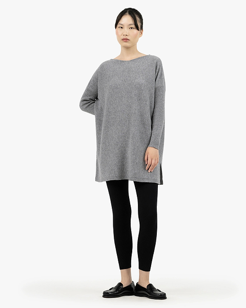 Palazzo Maxi Boat Neck Sweater - Medium Grey Cashmere