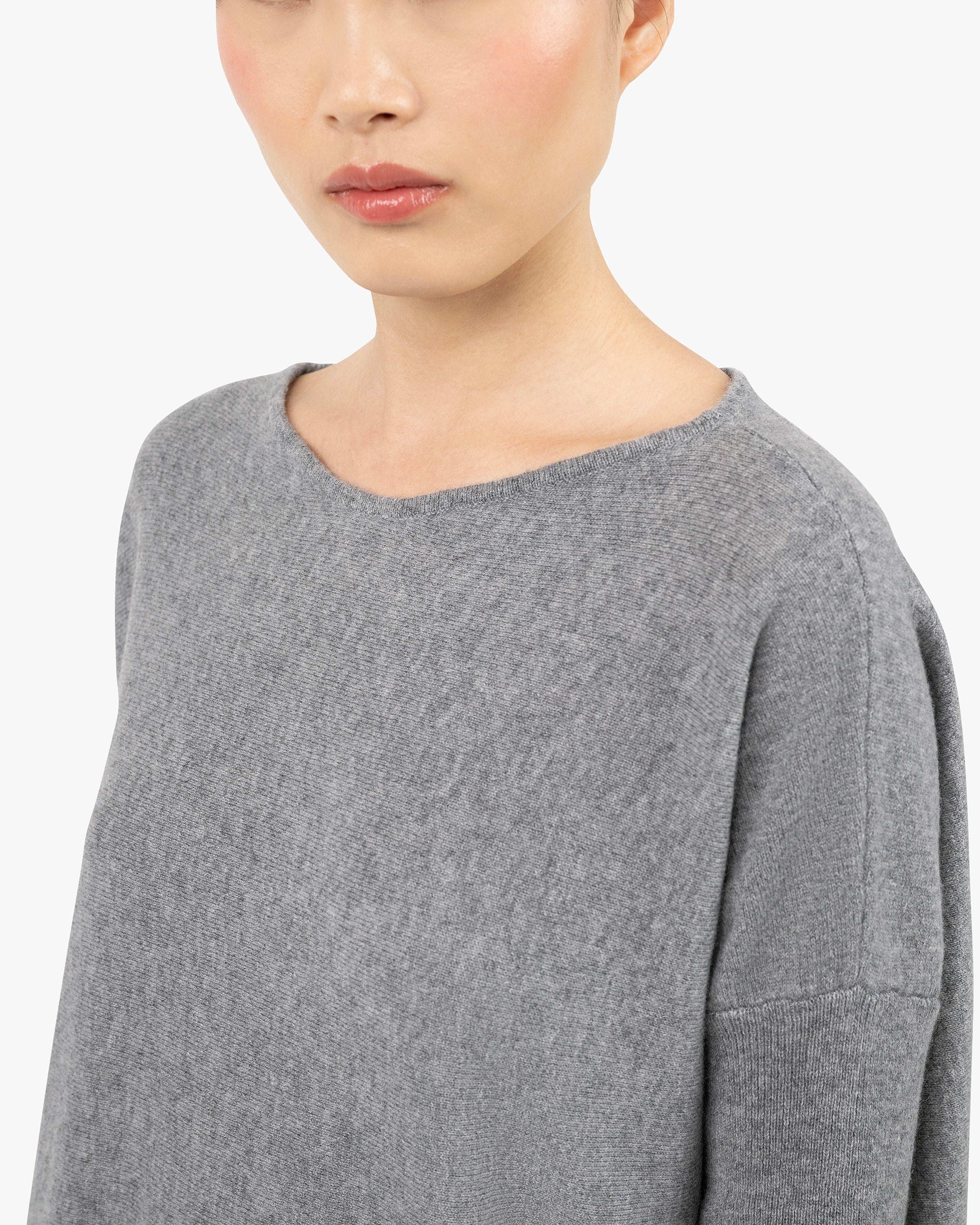Palazzo Maxi Boat Neck Sweater - Medium Grey Cashmere