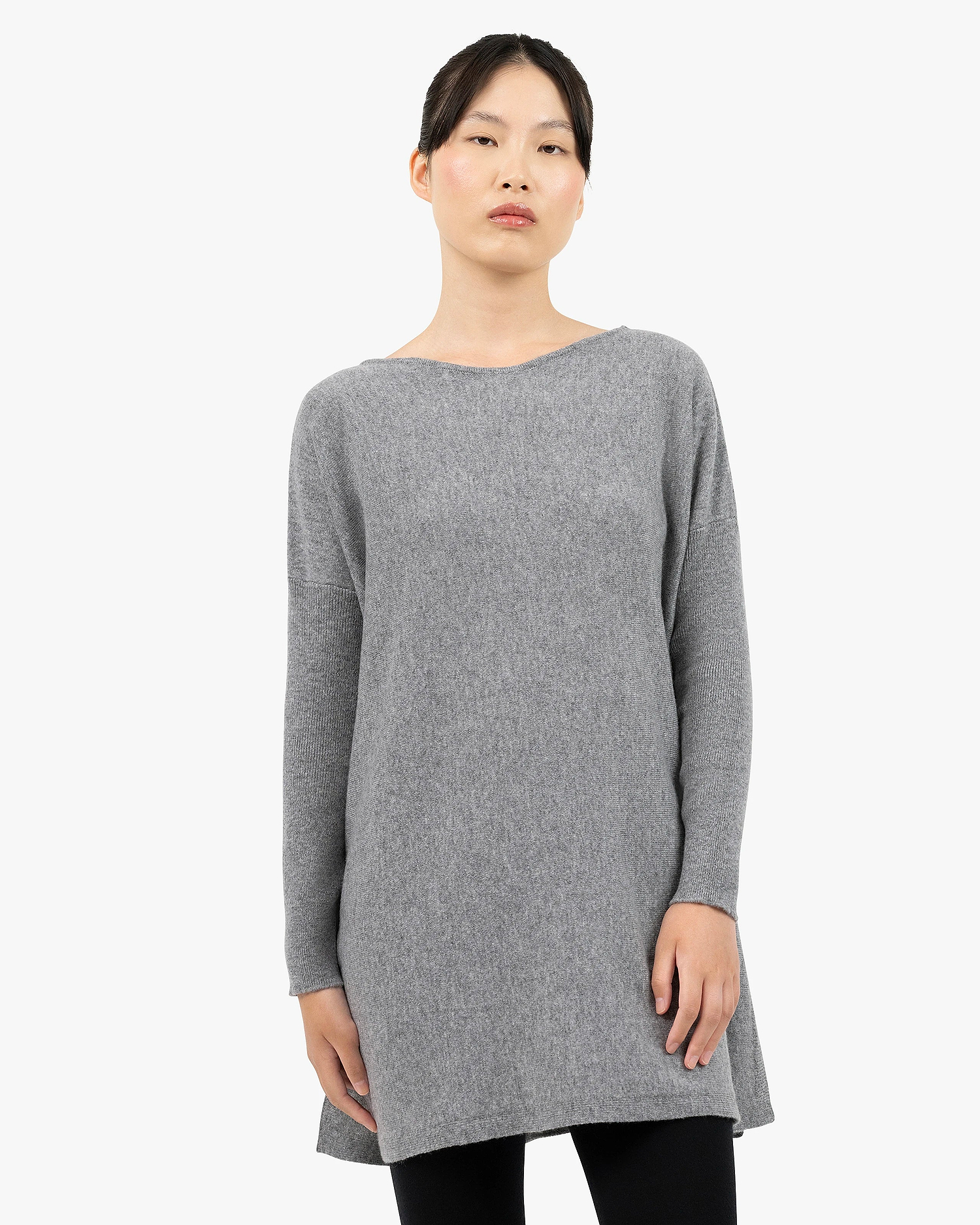 Palazzo Maxi Boat Neck Sweater - Medium Grey Cashmere