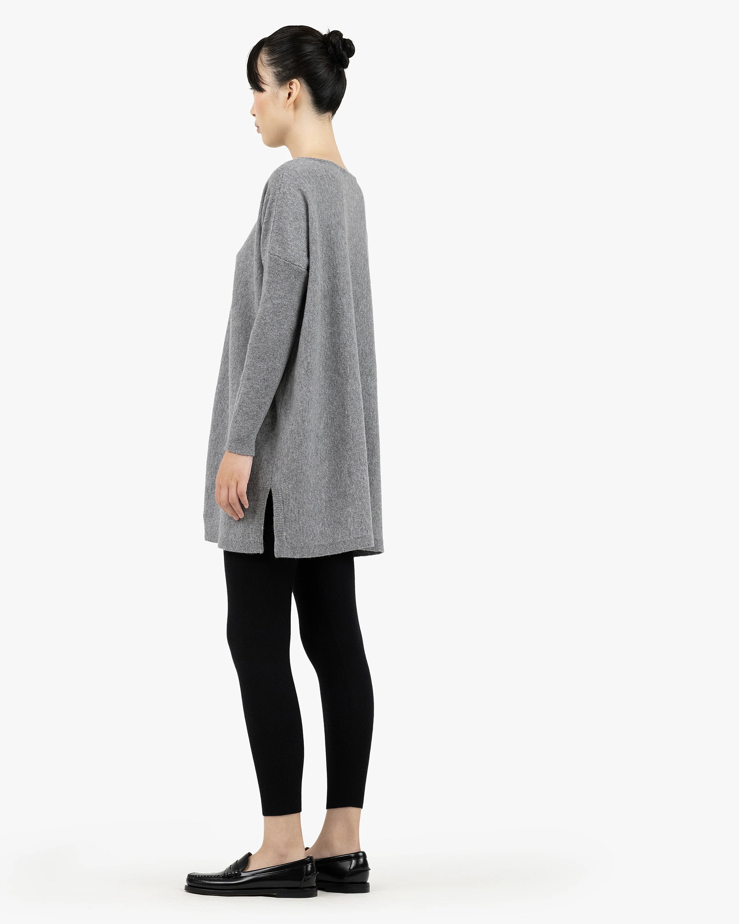 Palazzo Maxi Boat Neck Sweater - Medium Grey Cashmere