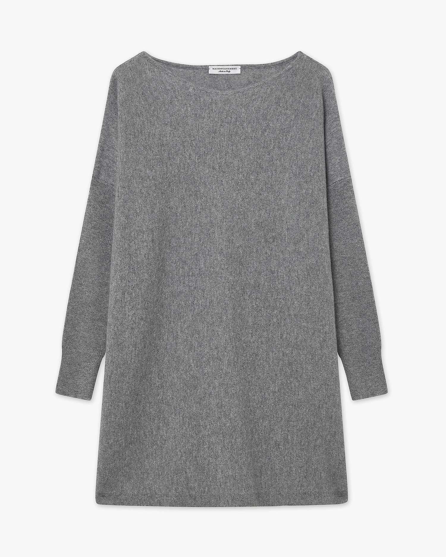 Palazzo Maxi Boat Neck Sweater - Medium Grey Cashmere