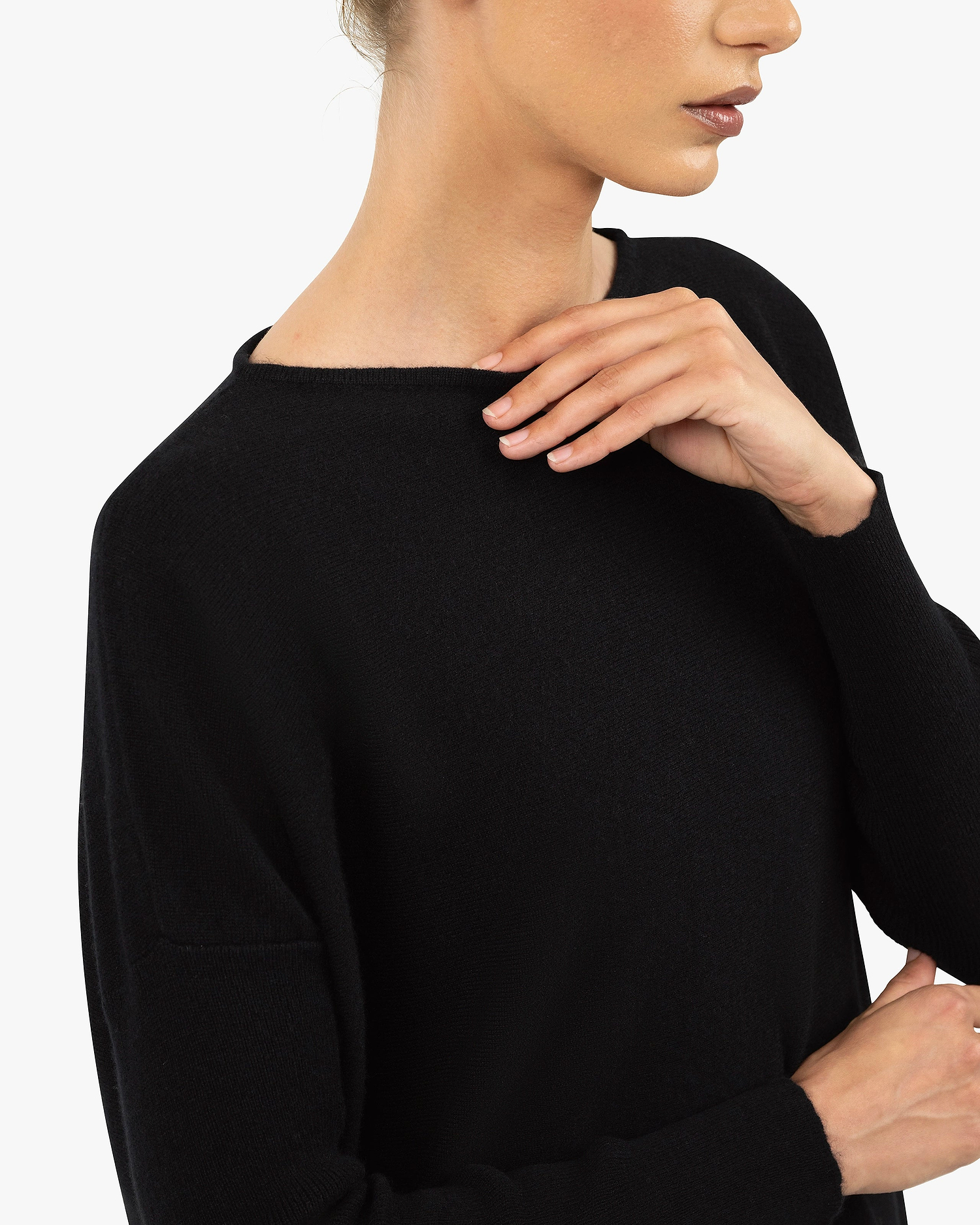 Palazzo Maxi Boat Neck Sweater - Black Cashmere