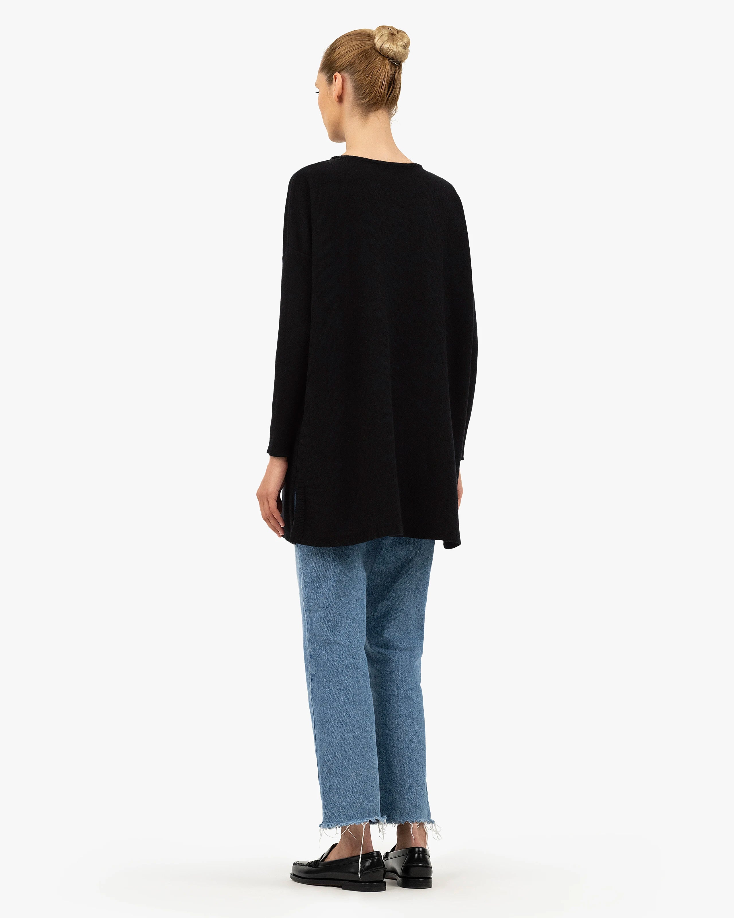 Palazzo Maxi Boat Neck Sweater - Black Cashmere