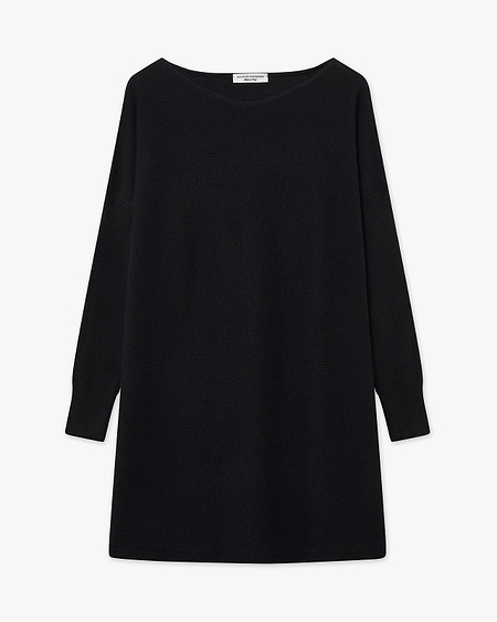 Palazzo Maxi Boat Neck Sweater - Black Cashmere