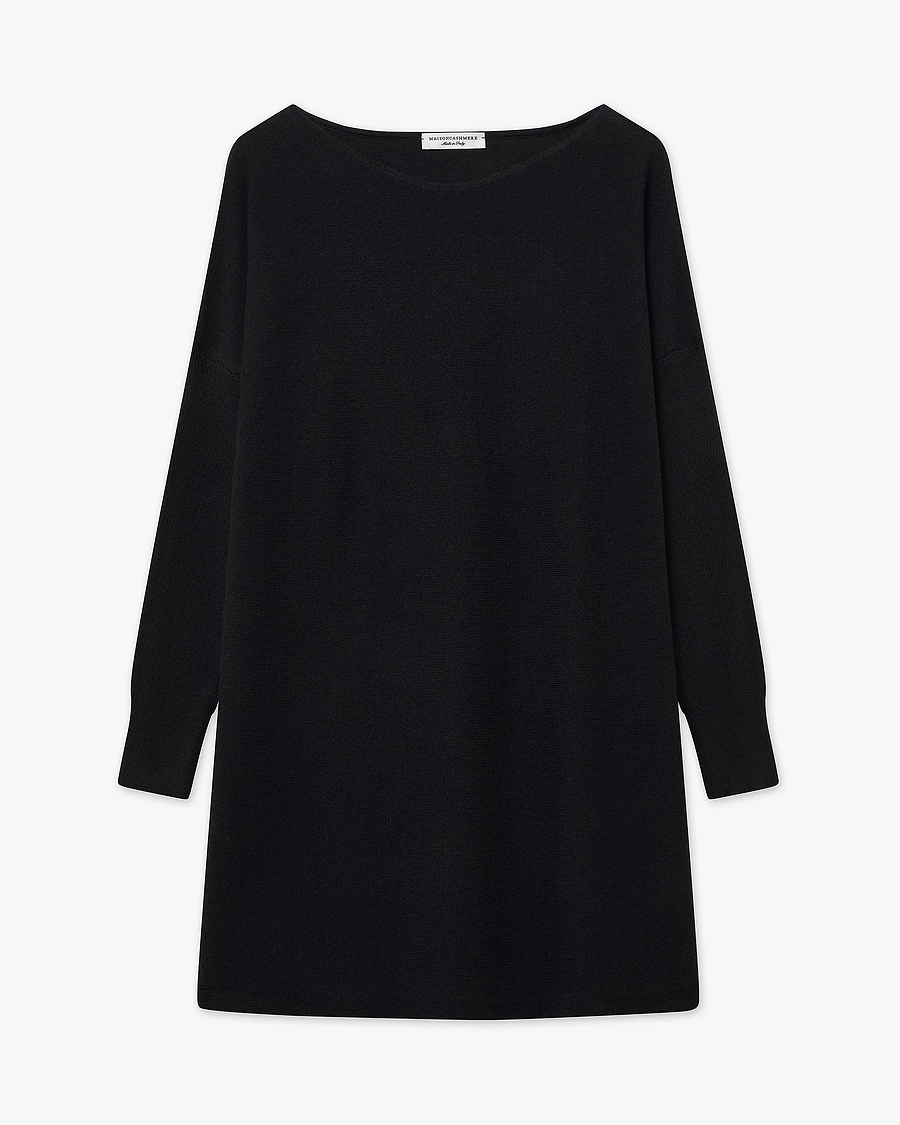 Palazzo Maxi Boat Neck Sweater - Black Cashmere