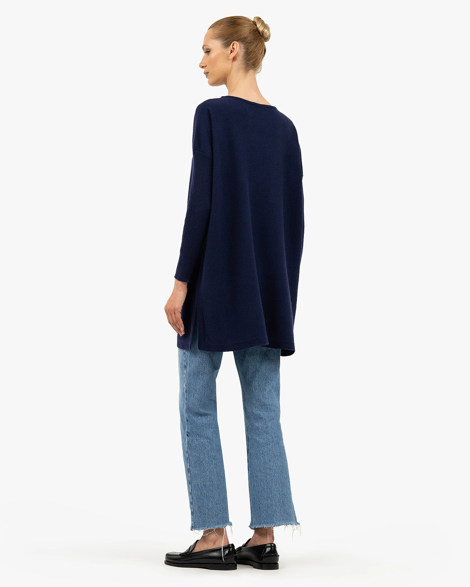 Palazzo Maxi Boat Neck Sweater - Blue Cashmere