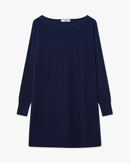 Palazzo Maxi Boat Neck Sweater - Blue Cashmere
