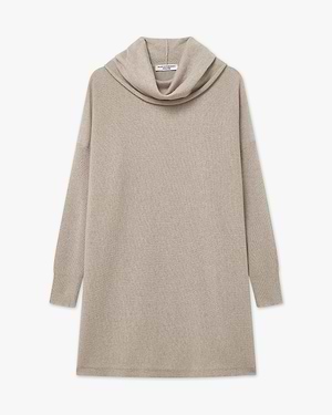 Palazzo Maxi Wasserfallkragen Pullover - Beige