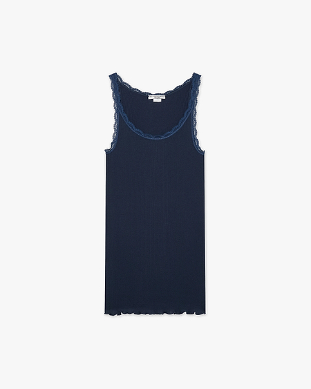 Pleated Lace Top - Blue Cotone / Seta