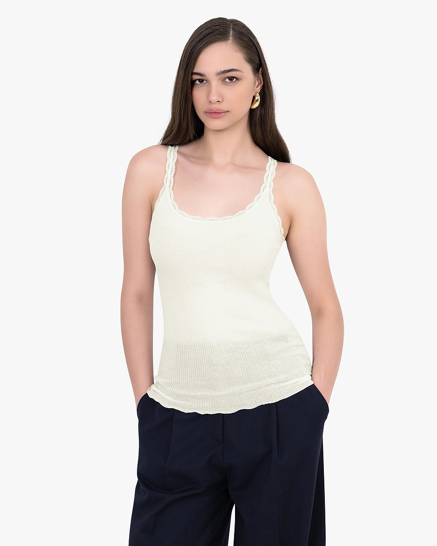 Pleated Lace Top - White Cotone / Seta