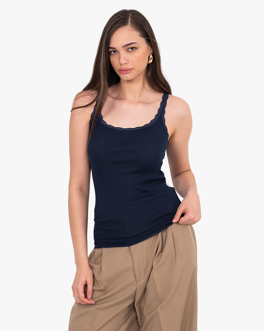 Pleated Lace Top - Blue Cotone / Seta