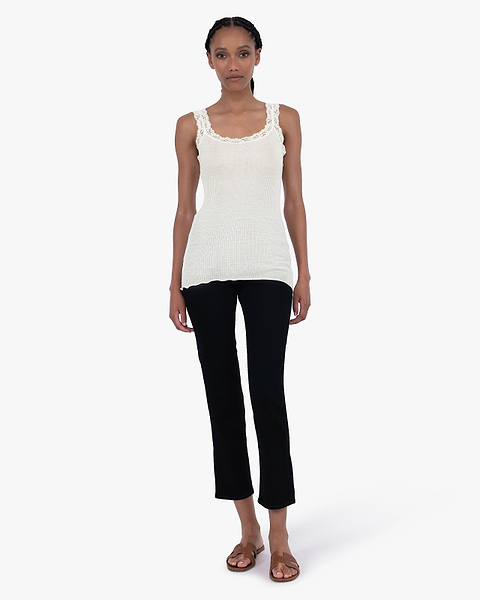 Pleated Lace Top - White Merino / Seta