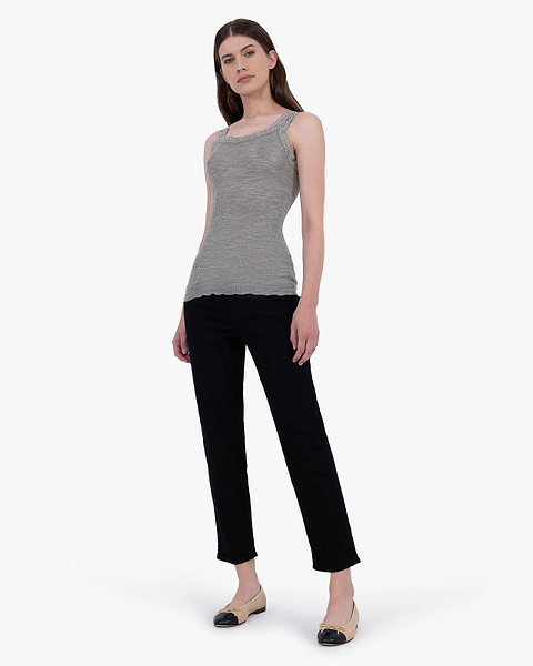 Pleated Lace Top - Grey Merino / Seta