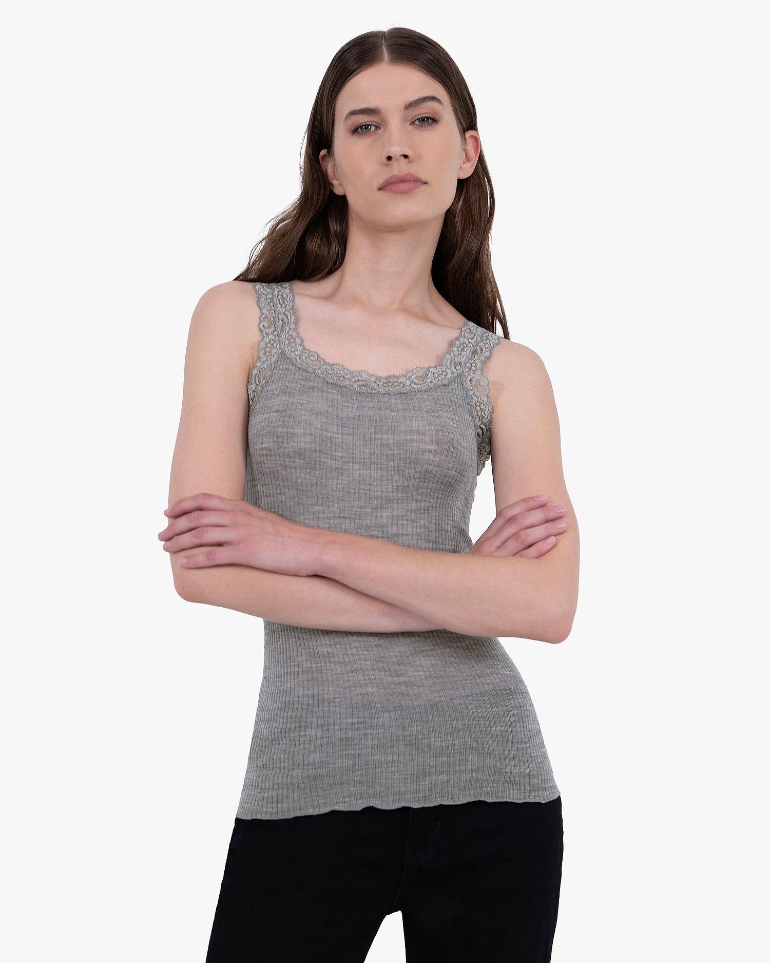 Pleated Lace Top - Grey Merino / Seta