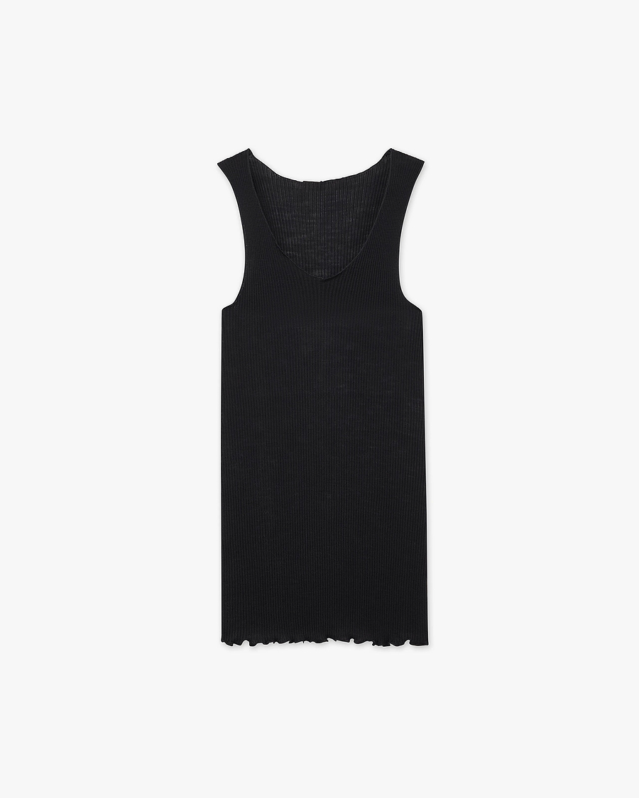 Tank Top Plissé - Black Merino / Seta