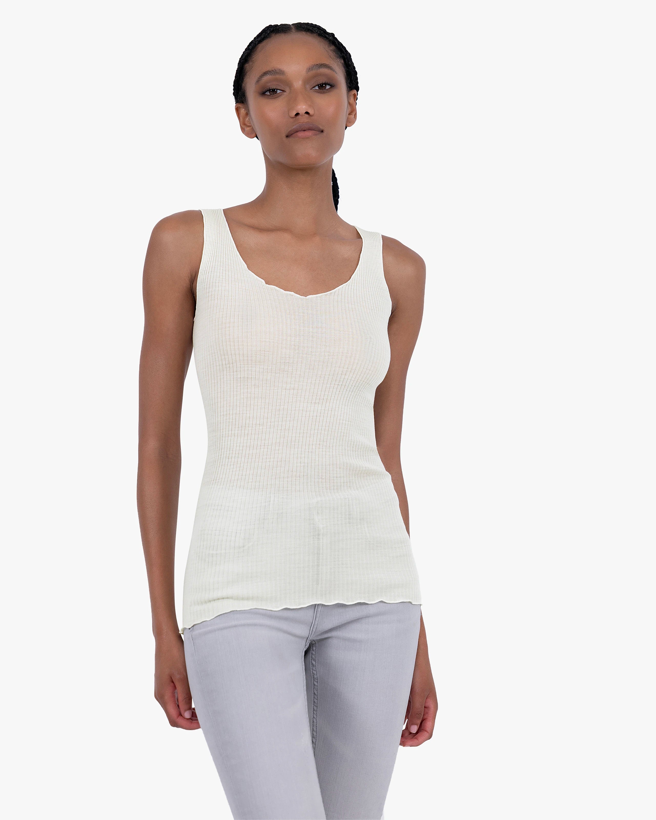 Tank Top Plissé - White Merino / Seta