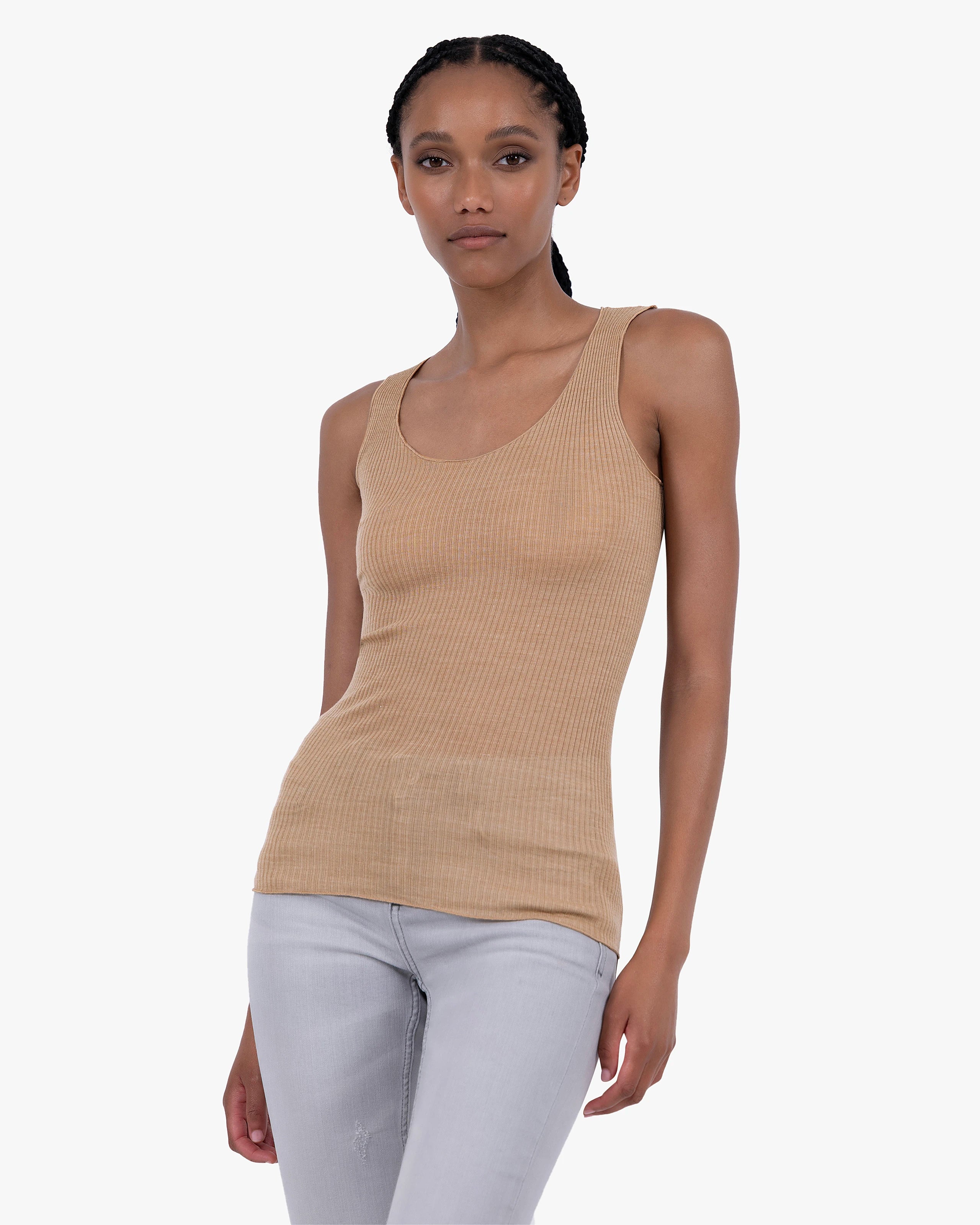 Tank Top Plissé - Camel Merino / Seta
