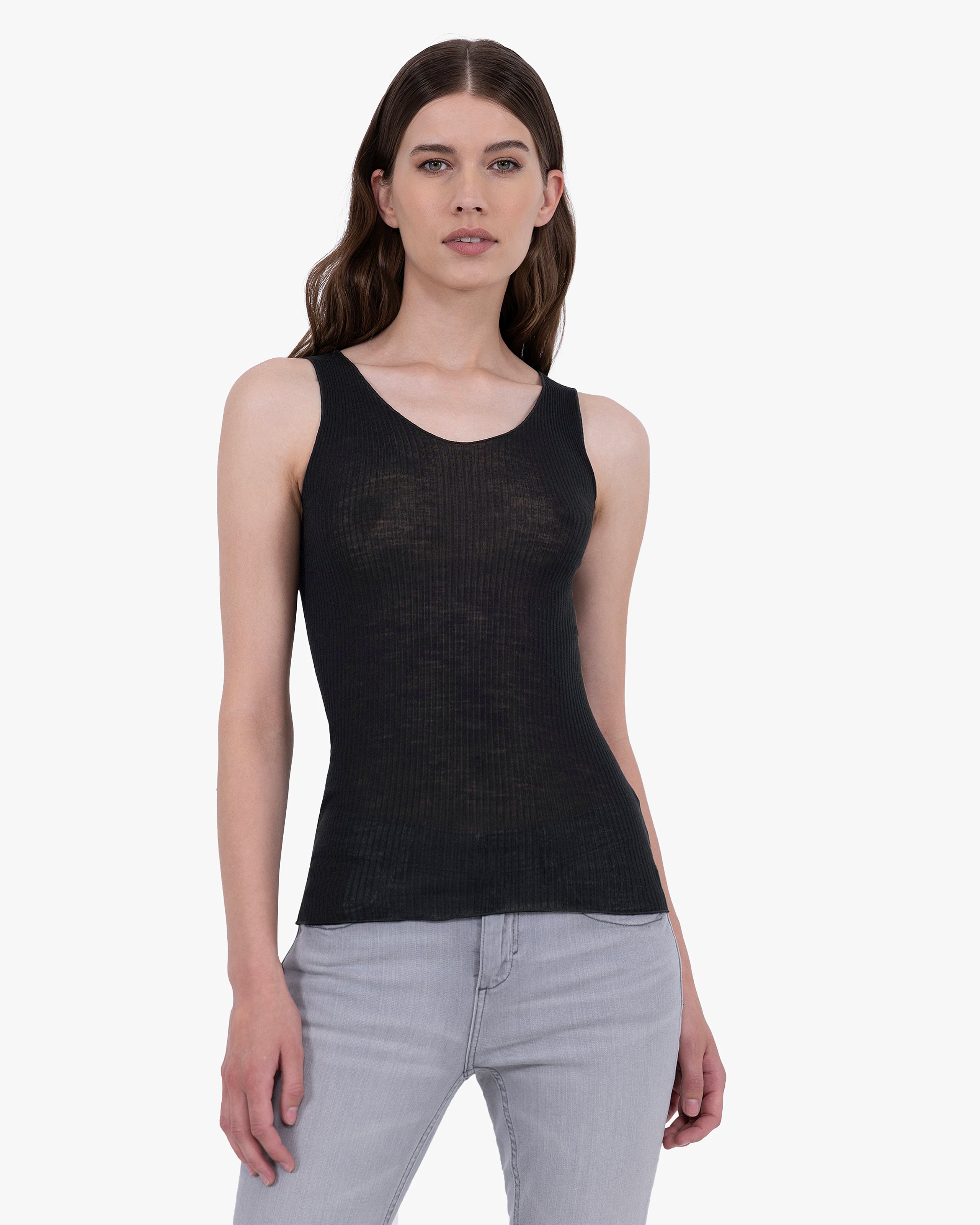 Tank Top Plissé - Black Merino / Seta