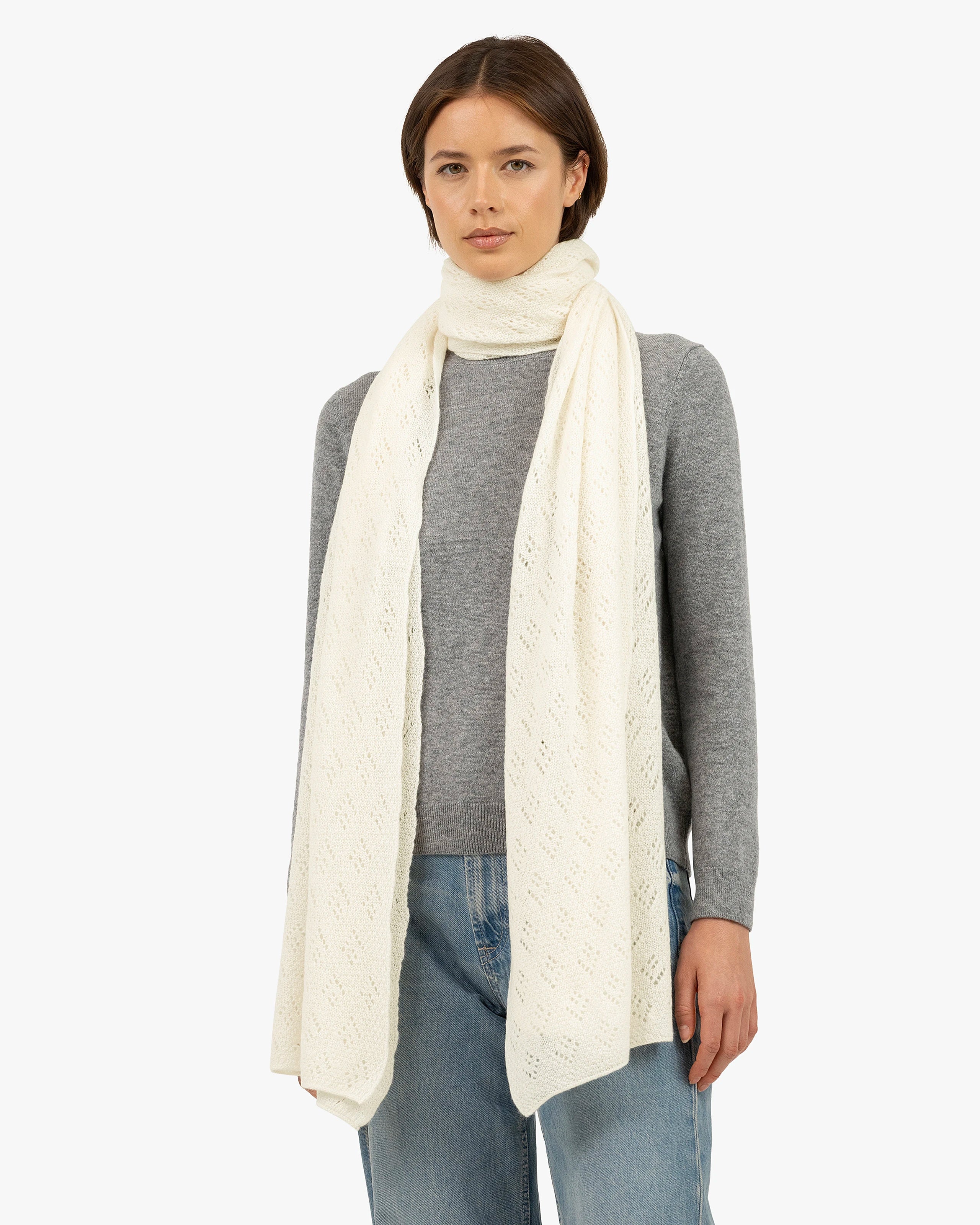 Pointelle Maxi Scarf - White Cashmere