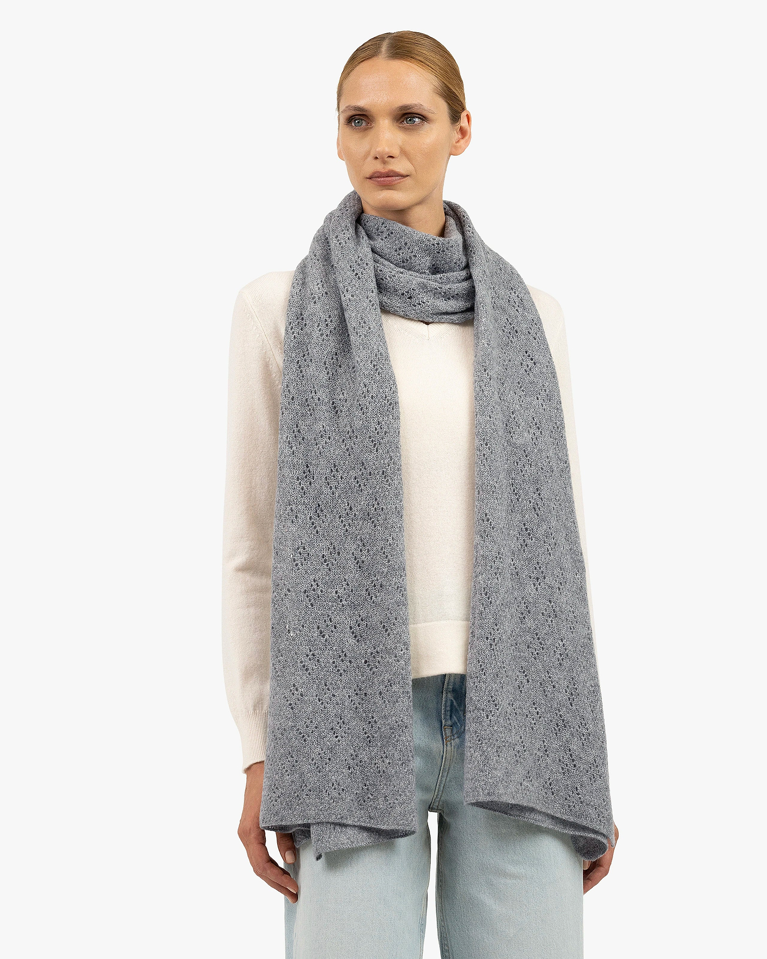 Pointelle Maxi Scarf - Medium Grey Cashmere