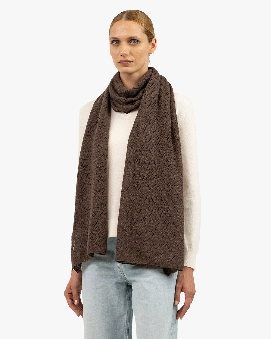 Pointelle Maxi Scarf - Brown Cashmere
