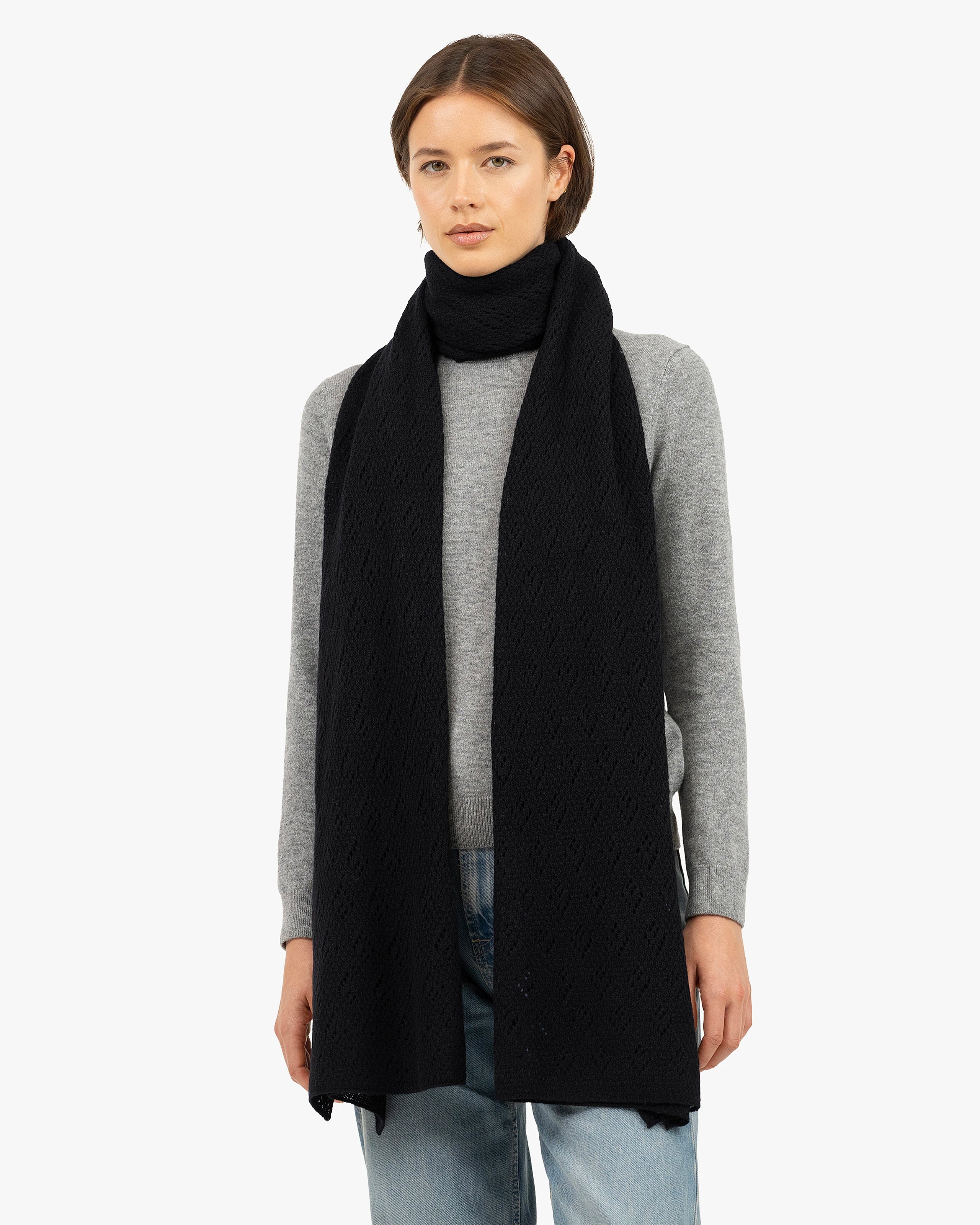 Pointelle Maxi Scarf - Black Cashmere
