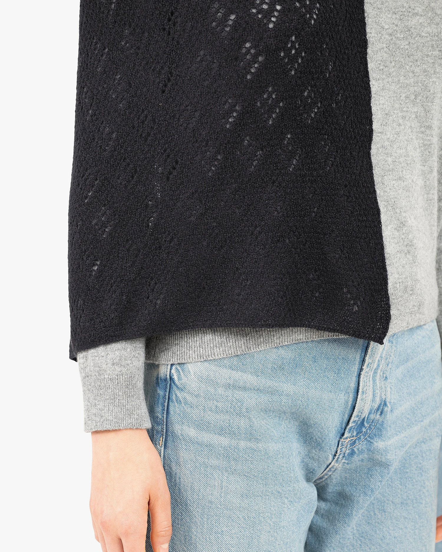 Pointelle Maxi Scarf - Black Cashmere