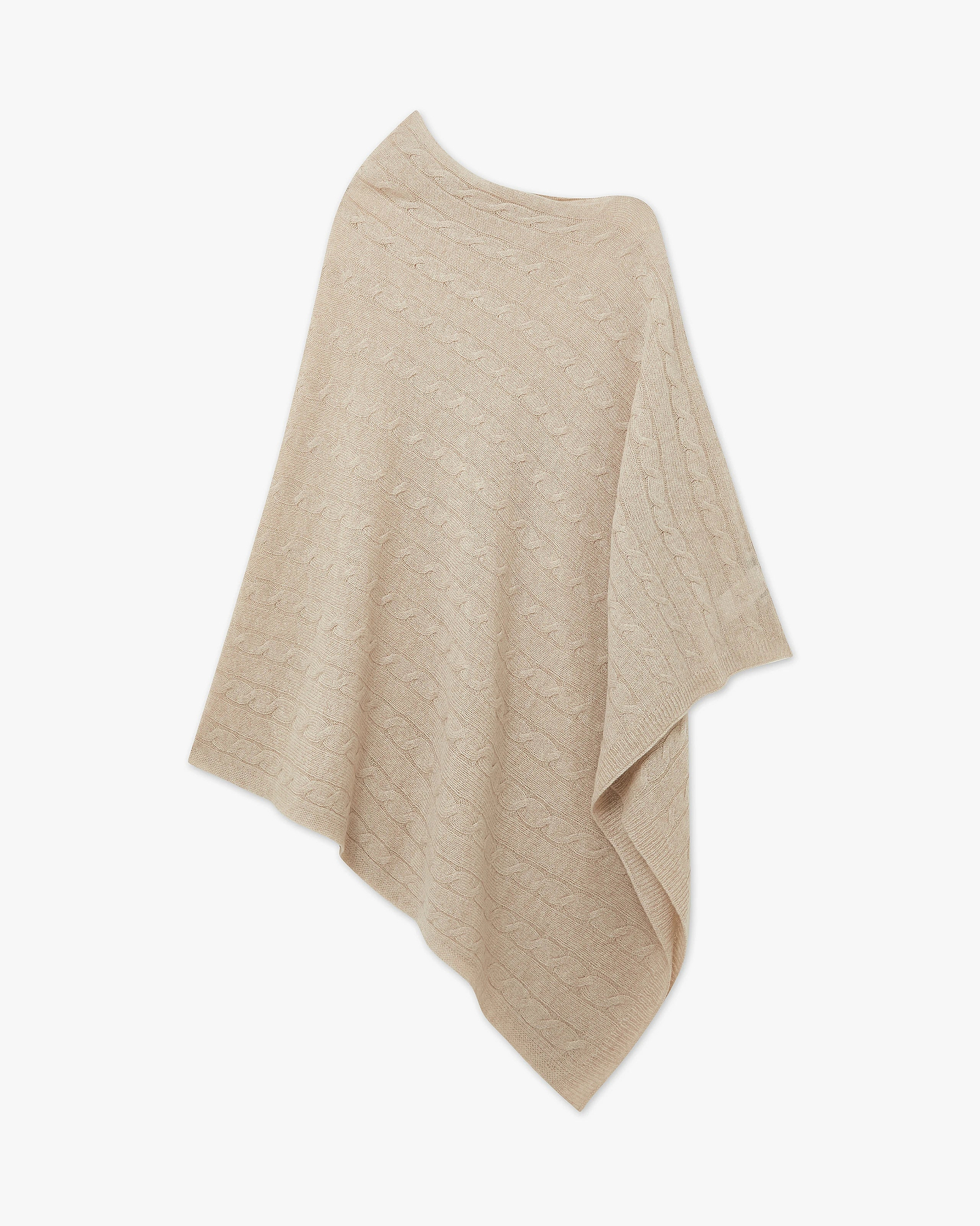 Cable Knit Essential Poncho - Beige Cashmere