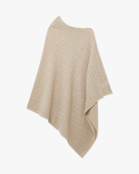 Cable Knit Essential Poncho - Beige Cashmere