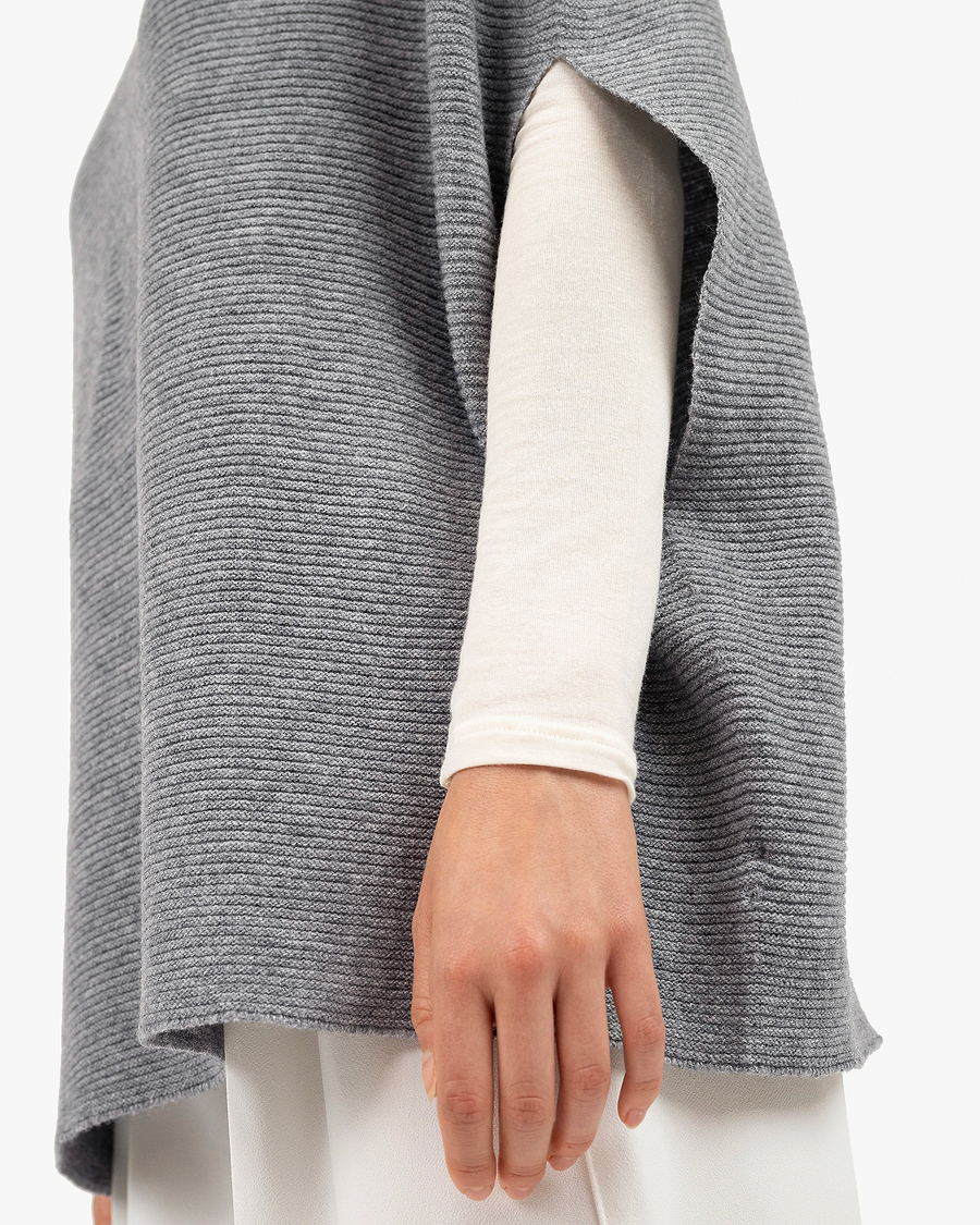 Mock Neck Cape Poncho - Medium Grey Cashmere