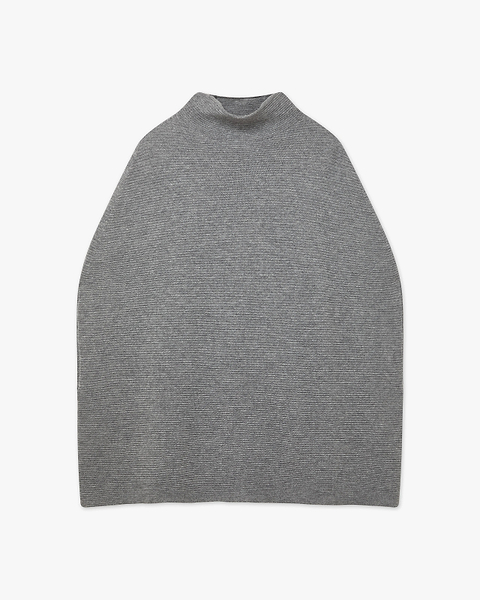 Mock Neck Cape Poncho - Medium Grey Cashmere